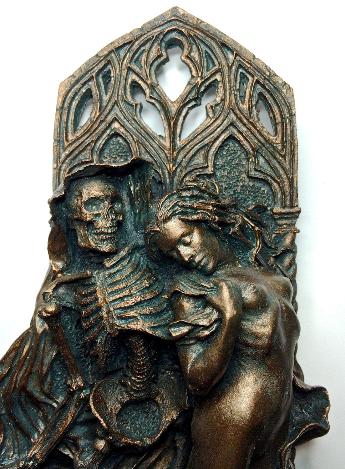 Death and the Maiden Wall Plaque, Half Scale Resin Sculpture | Gothic Medieval Wall Art |  Classical Death Statue for Gothic Home Decor
