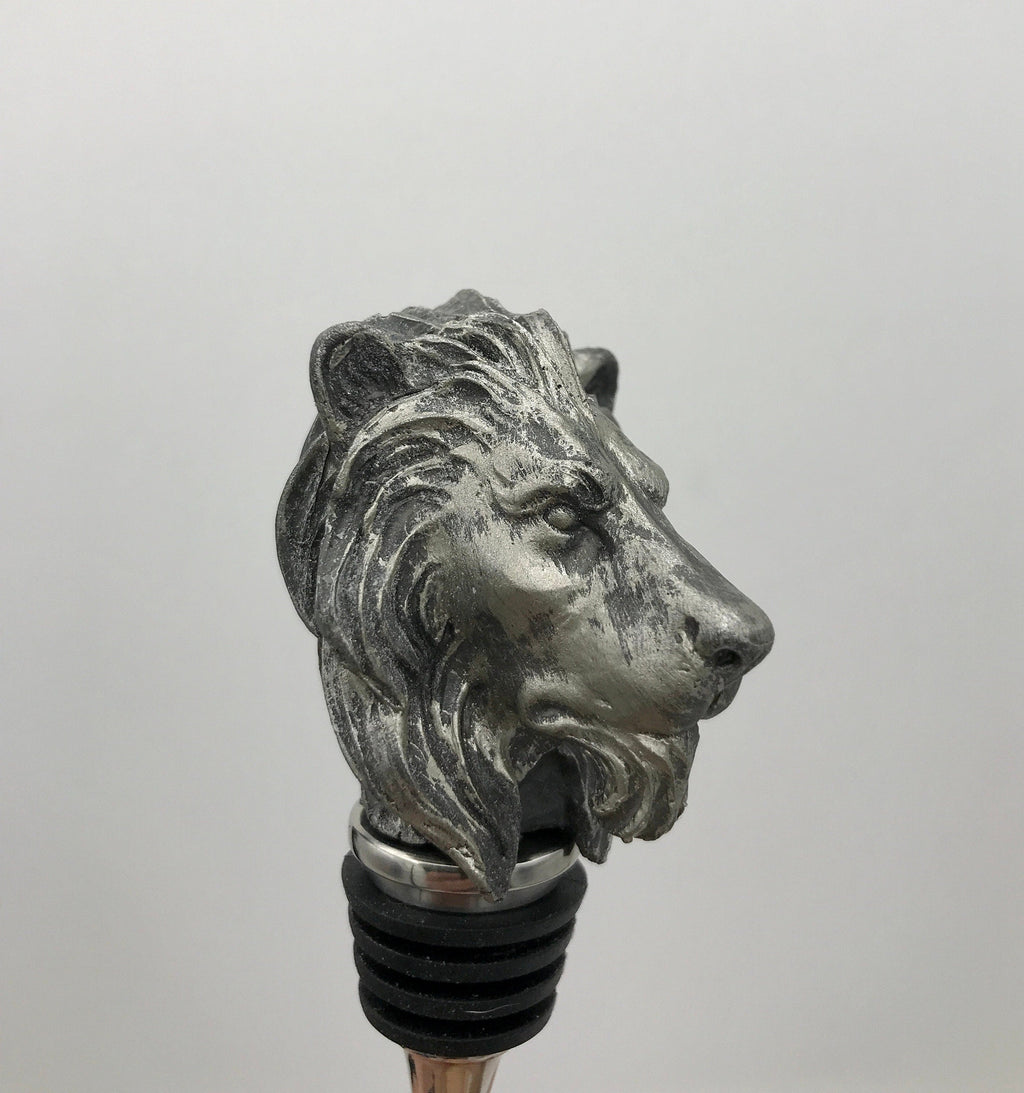 Lion Head Winestopper, Hand Sculpted Resin, Mythic Fantasy Art Barware | Gothic Lion Bottle Stopper | Fantasy Wine and Barware Gift