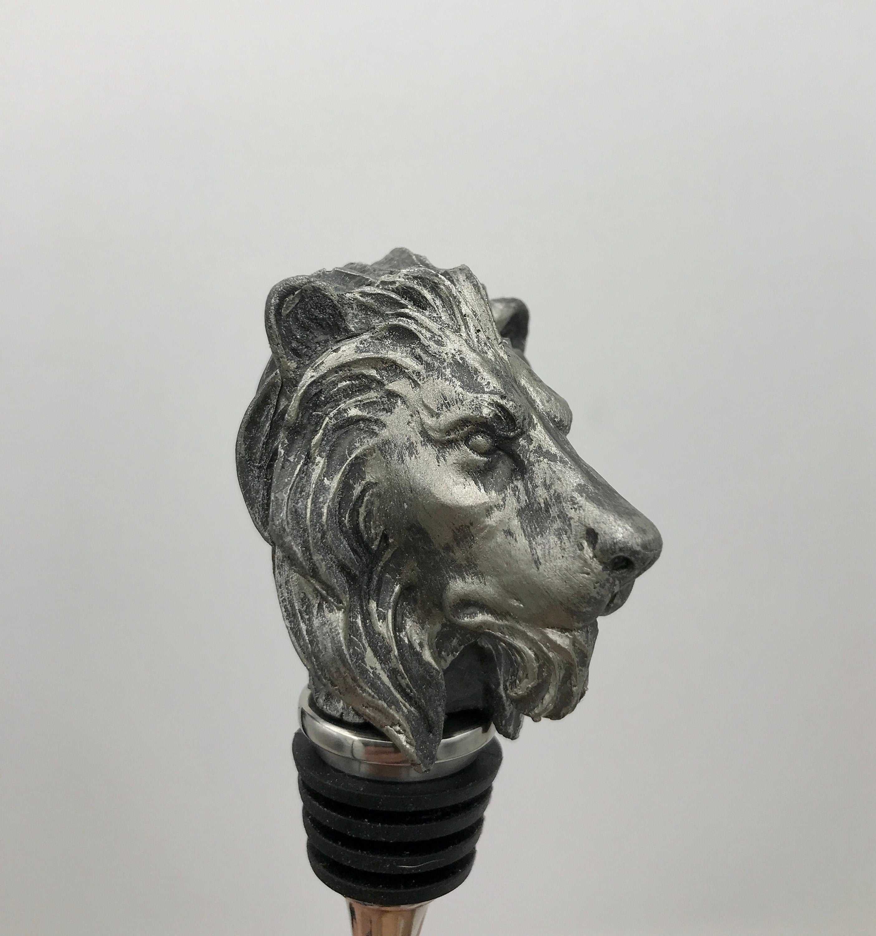 Lion Head Winestopper, Hand Sculpted Resin, Mythic Fantasy Art Barware | Gothic Lion Bottle Stopper | Fantasy Wine and Barware Gift