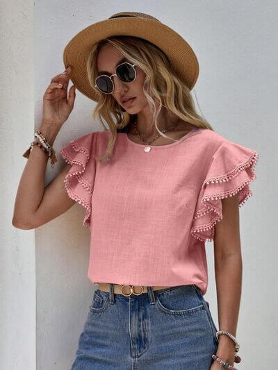 Denise Ruffle Cap Sleeve Blouse – Elegant Top for Work & Everyday