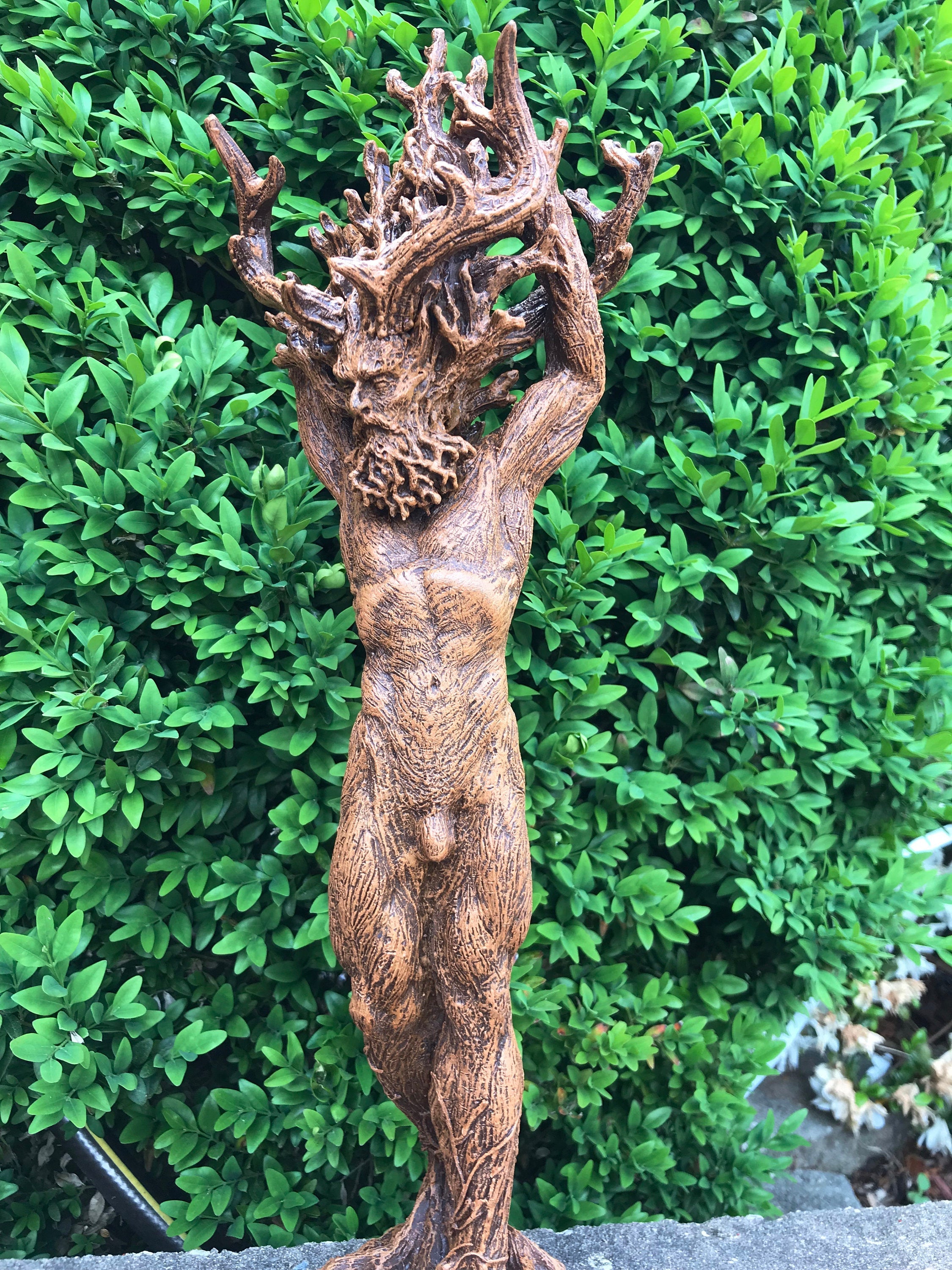 Green Man/ Cernunnos Hand Painted Resin Sculpture | Mythical Forest Creature Figurine | 15” Woodland God Altar Statue for Nature Lovers