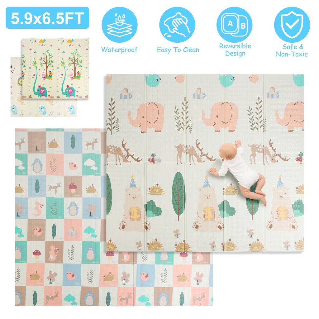5.9x6.5FT Foldable Baby Play Mat Extra Large Waterproof Activity Playmat For Floor With Carrying Bag Reversible Foam Baby Mat For Babies Toddlers Infa