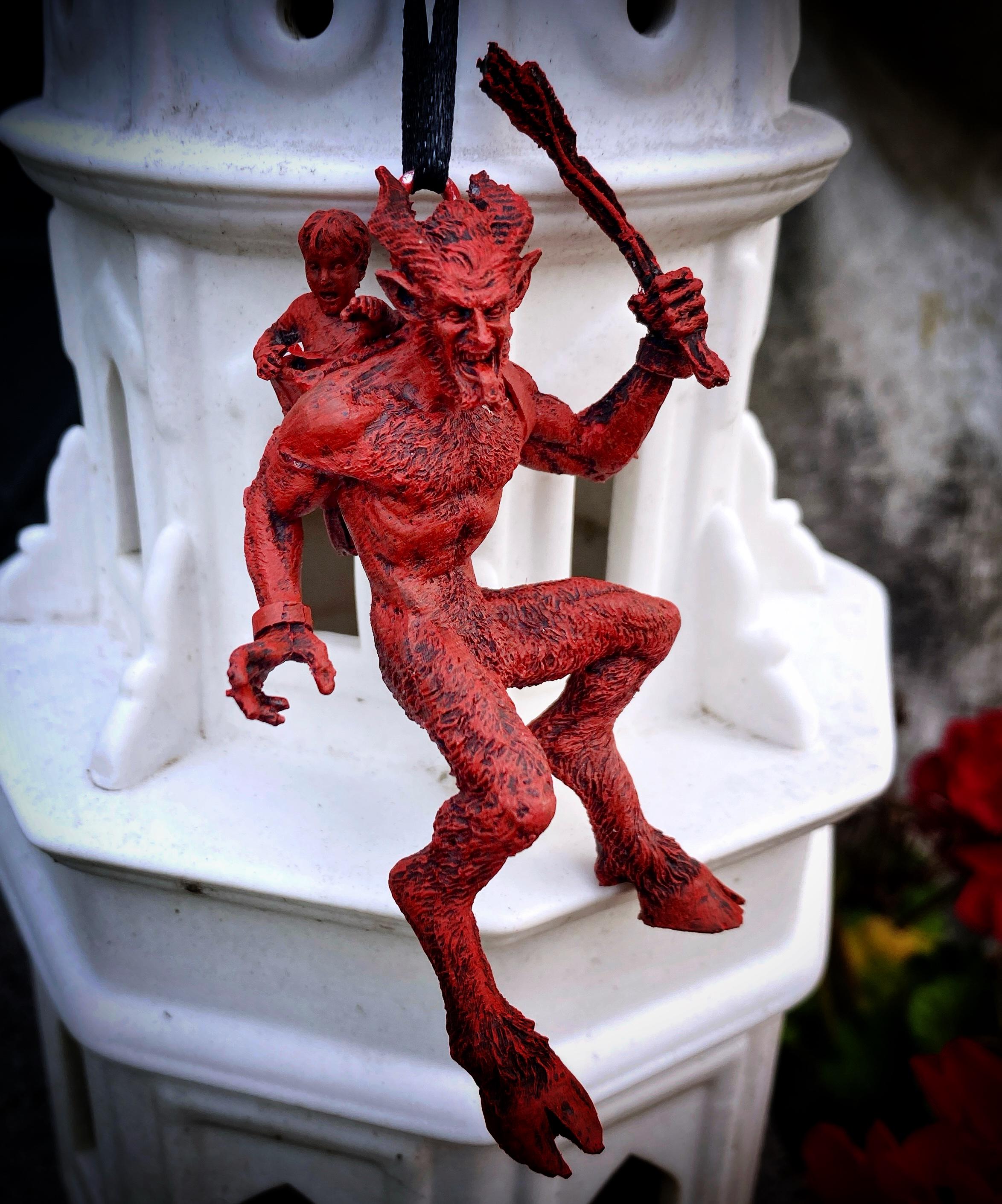 Krampus Ornament, Hand Painted Resin Sculpture | Mythical Creature Figurine | Unique Dark Christmas Demon, Gothic Folklore Holiday Ornament