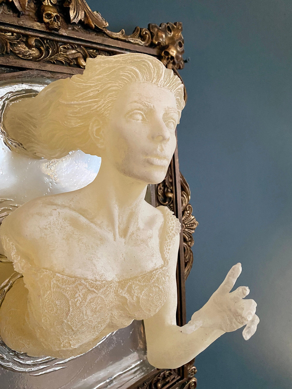 Ghost in the Mirror Wall Plaque, Glow in the Dark, XL Version | Victorian Gothic Haunted Wall Art | Gift for Halloween and Spooky Home Decor