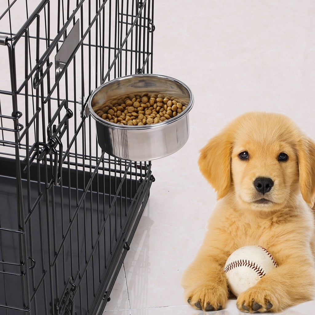 Stainless Steel Dog Bowl, Hanging Pet Food & Water Bowl with Clamp Holder, Detachable Cage Feeding Bowl