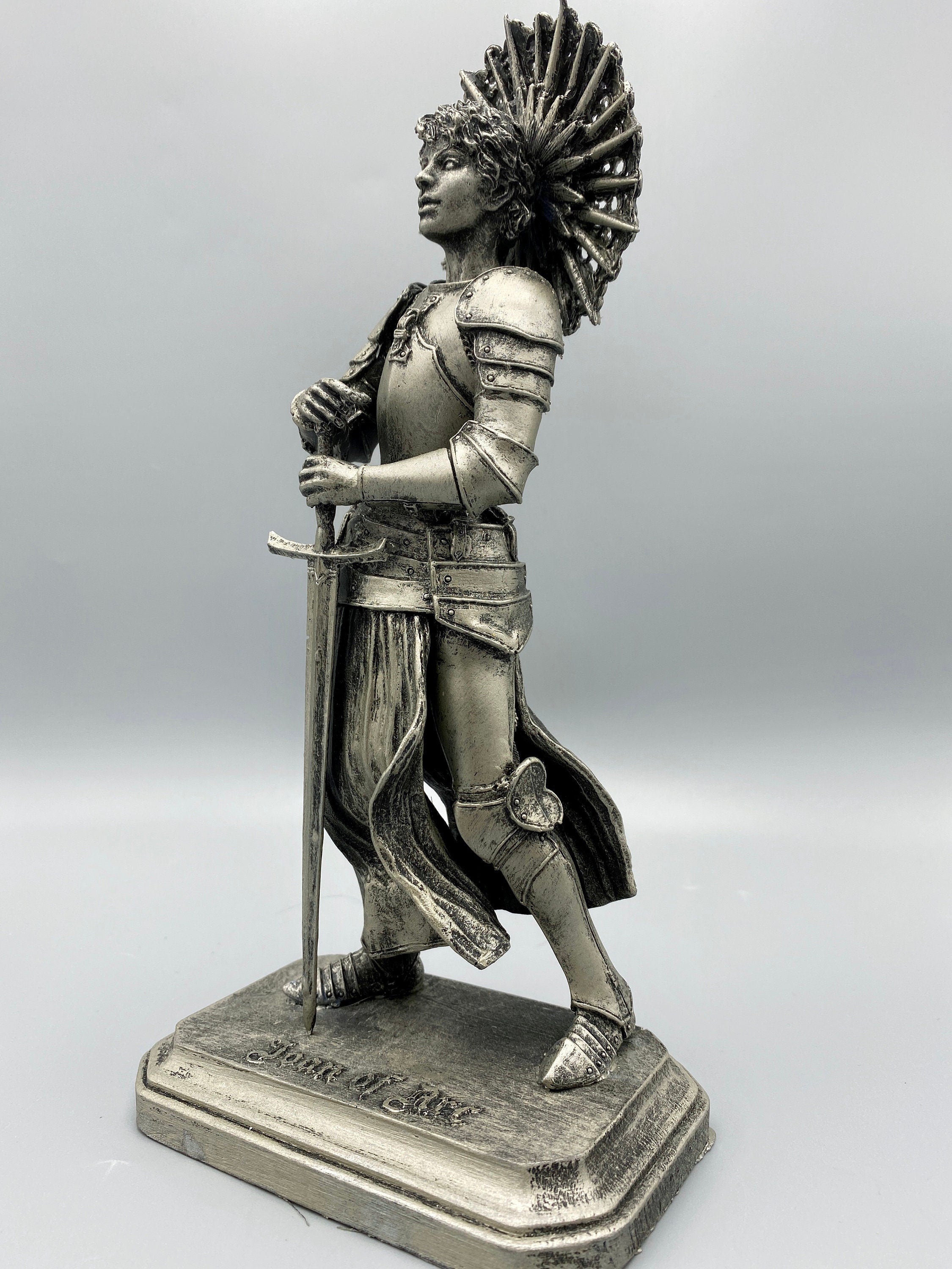Joan of Arc Statue, Hand Painted Resin Sculpture | Medieval Warrior Saint Figurine | Feminist Icon Decor