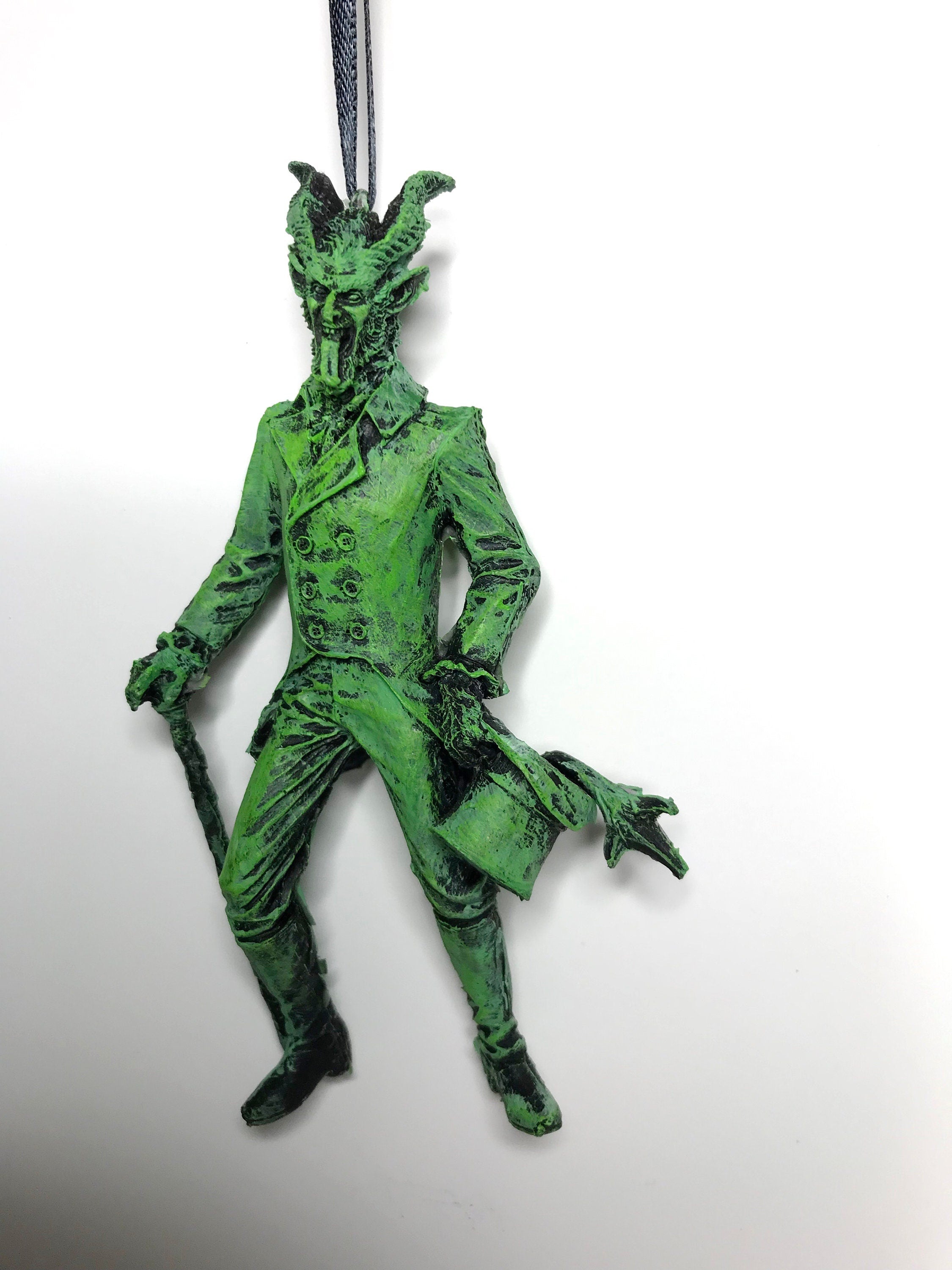Gentleman Krampus Ornament, Hand Painted Resin Sculpture | Christmas Legend Figurine |Unique Dark Christmas Demon Ornament for Holiday Decor