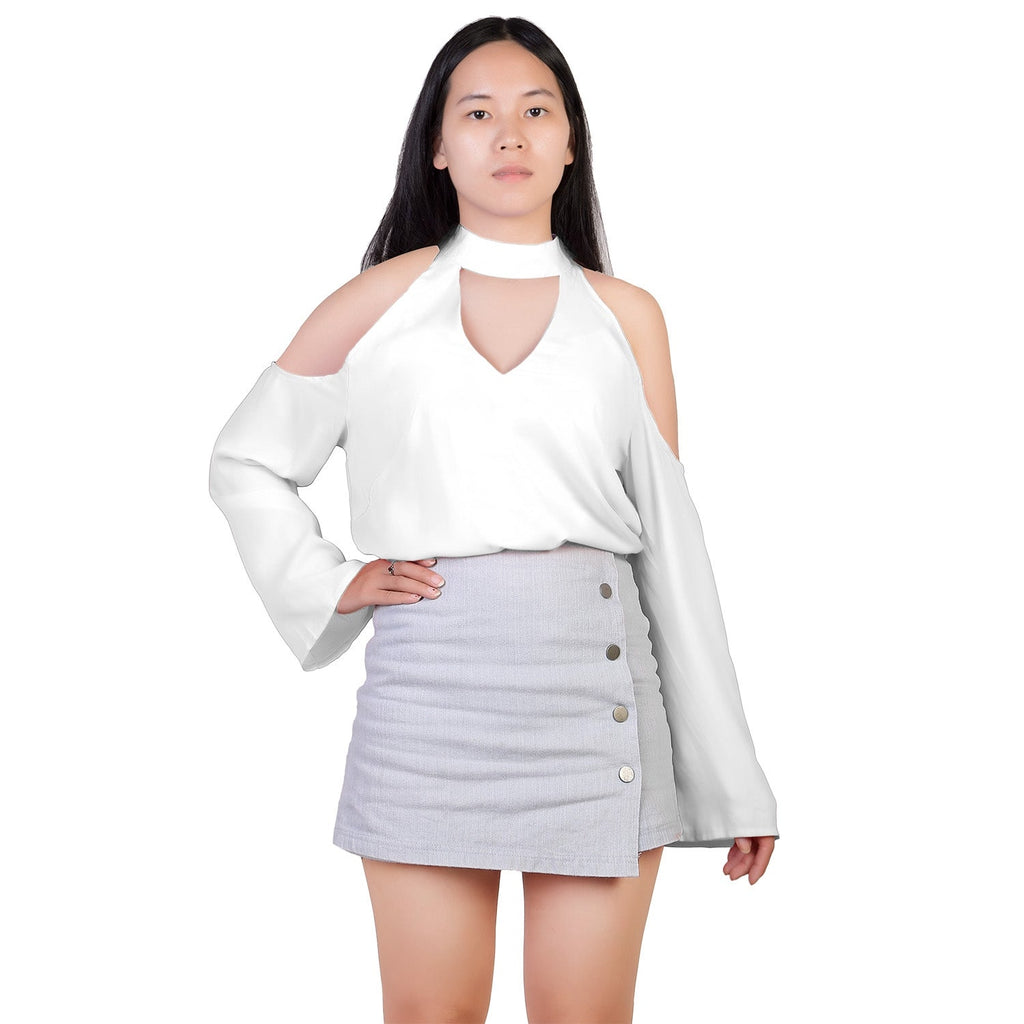 Women\'s Sexy Off The Shoulder Blouses Cold Shoulder Tops V-Neck Long Sleeve T-Shirt Solid Color Summer