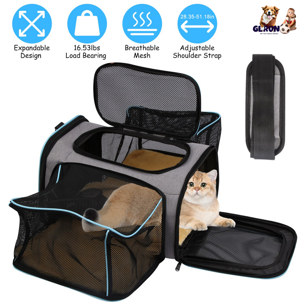 Expandable Pet Carrier Airline Approved Cat Dog Carrier Cat Collapsible Soft CarrierÊBag with Removable Fleece Pad Pockets Breathable Mesh Adjustable