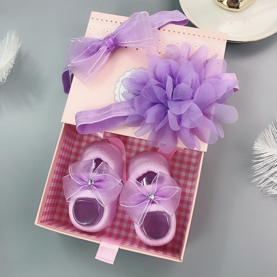 Flower Baby Girl Headband Socks Set Shoes With  Crown Bows Newborn Headbands For Girls Turban Baby Hair Accessories