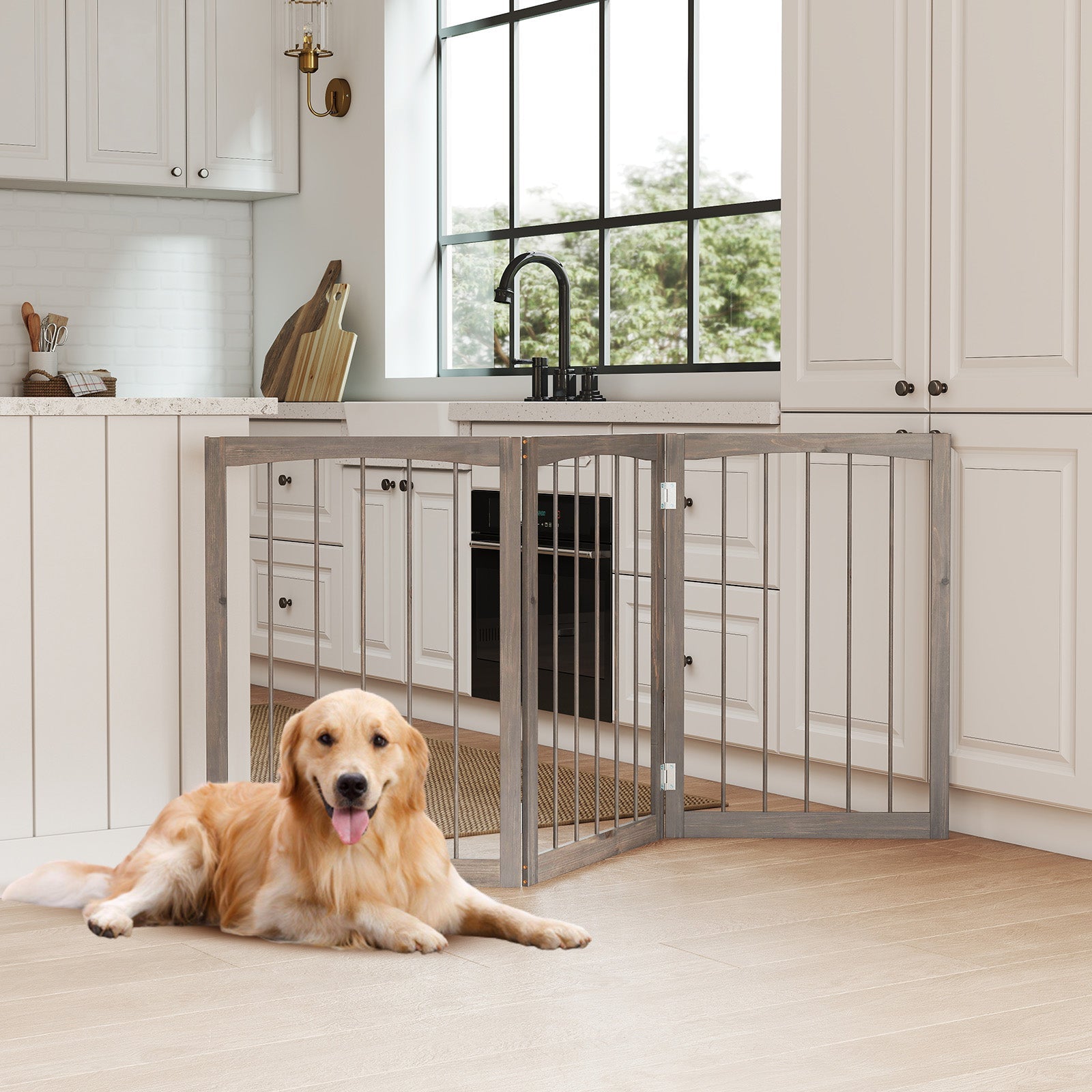 30 Inch Tall Wooden Pet Fence for Cats Small and Medium Dogs-Gray