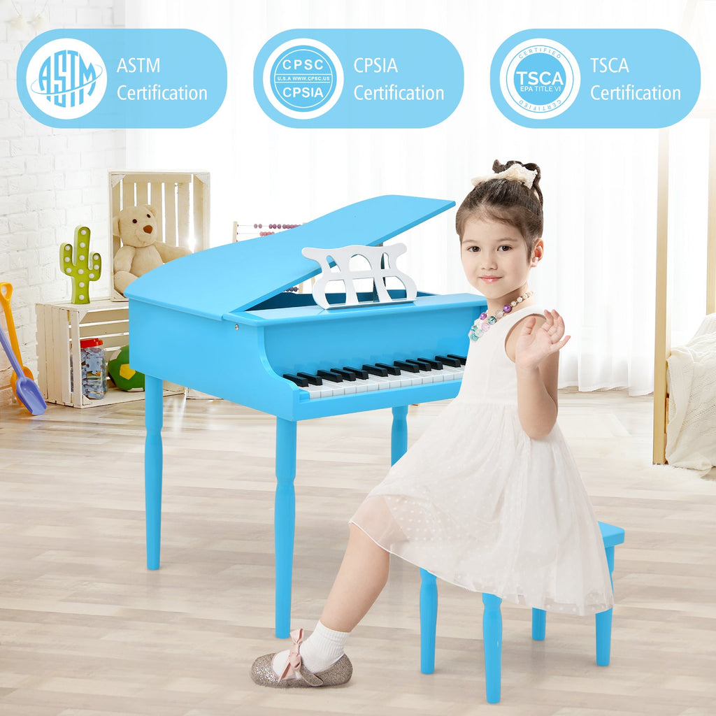 30-Key Wood Toy Kids Grand Piano with Bench and Music Rack-Blue