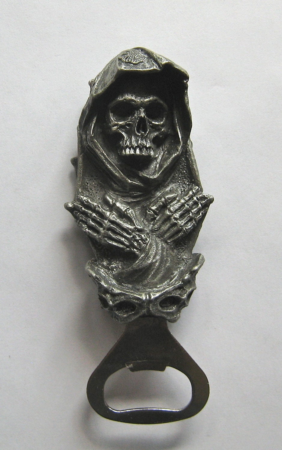 Santa Muerte Bottle Opener, Hand Painted Resin | Gothic Skull Art Barware, Grim Reaper Bottle Opener | Fantasy Gothic Beer and Barware Gift