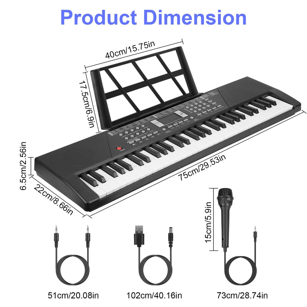 61 Keys Digital Music Keyboard Electric Piano Electronic Musical Instrument Kids Learning Keyboard with Microphone for 3-12 Year Old Kids Girls Boys