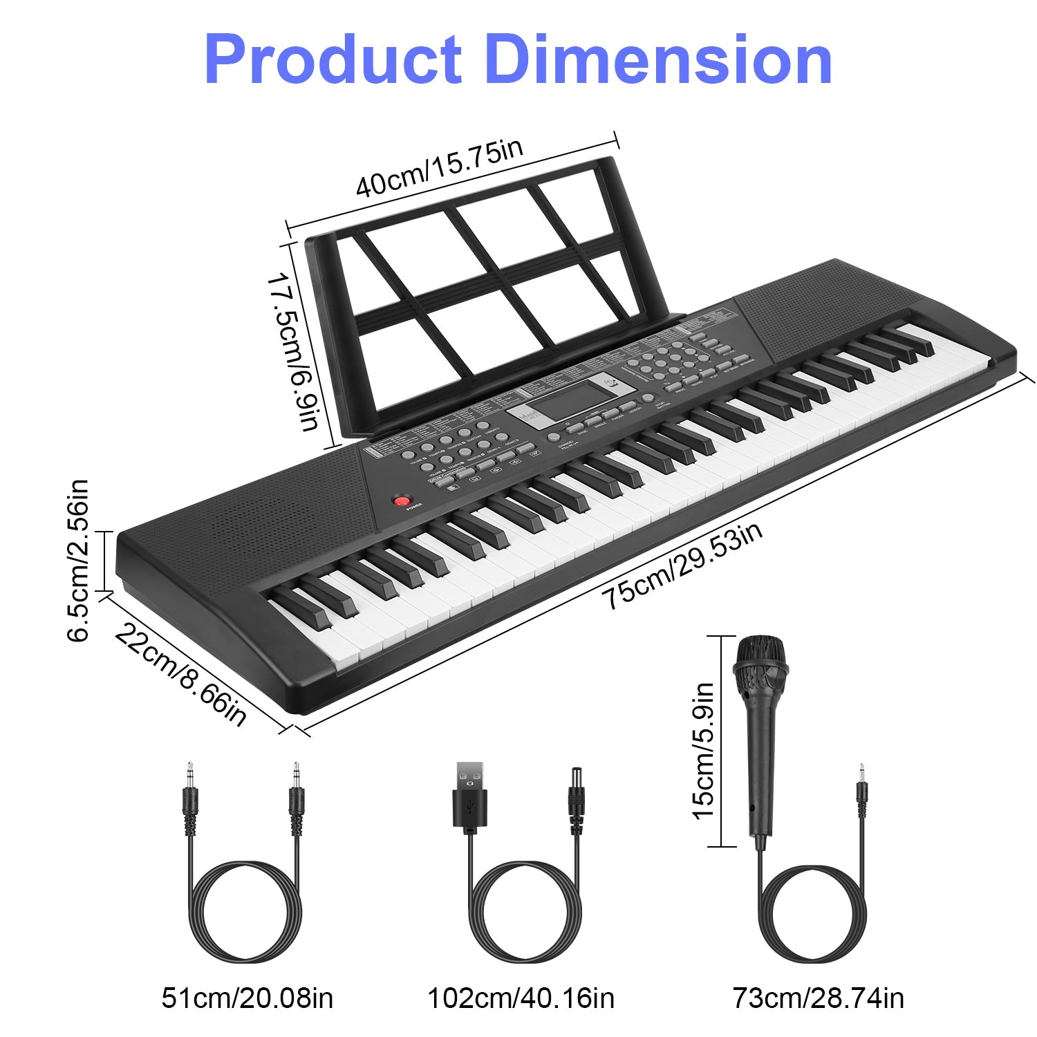 61 Keys Digital Music Keyboard Electric Piano Electronic Musical Instrument Kids Learning Keyboard with Microphone for 3-12 Year Old Kids Girls Boys