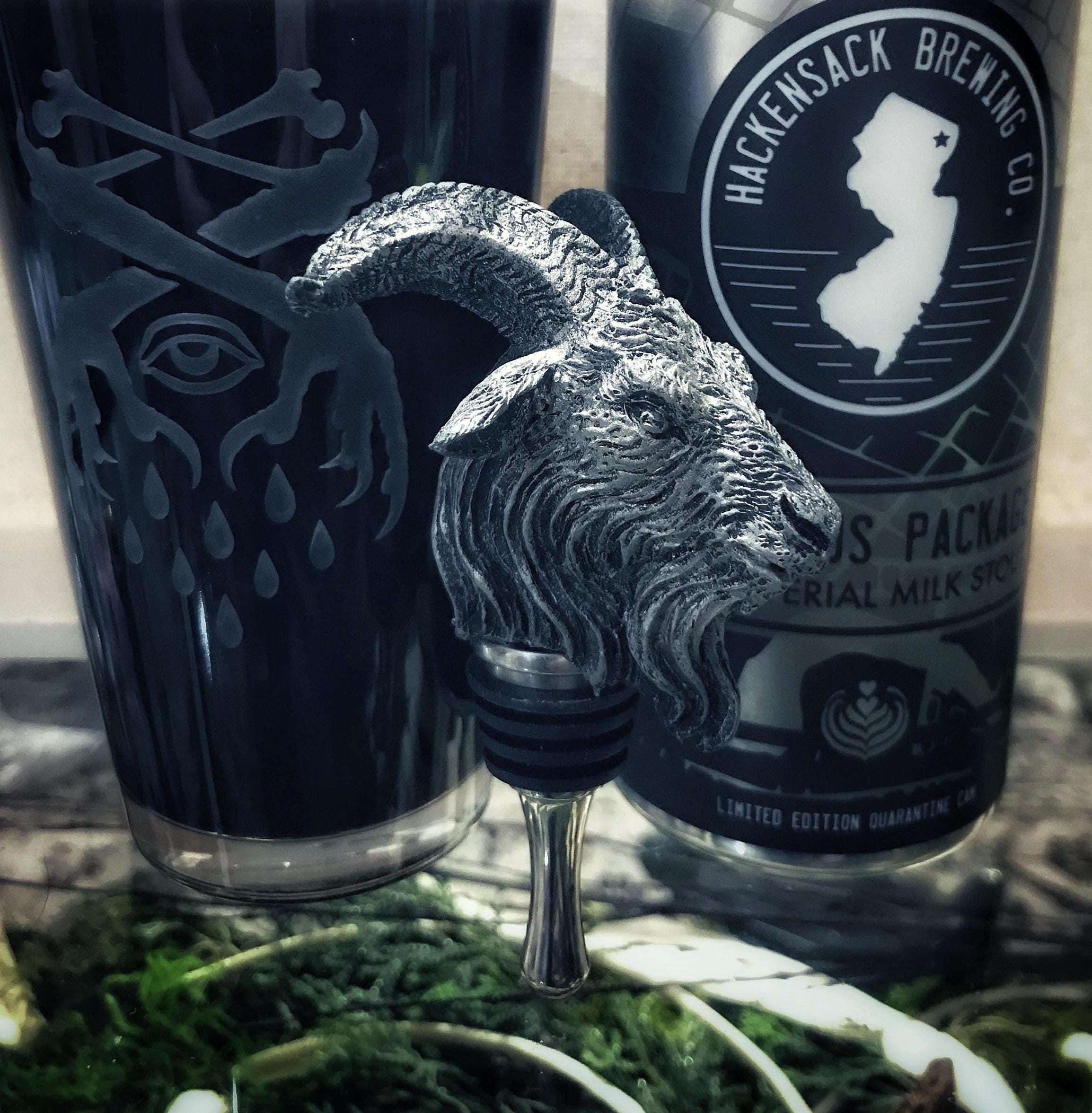 Goat Head Wine Stopper - Hand Painted Resin Sculpture, Gothic Decor, Mythical Goat Bottle Stopper, Fantasy Gothic Wine and Barware Gift