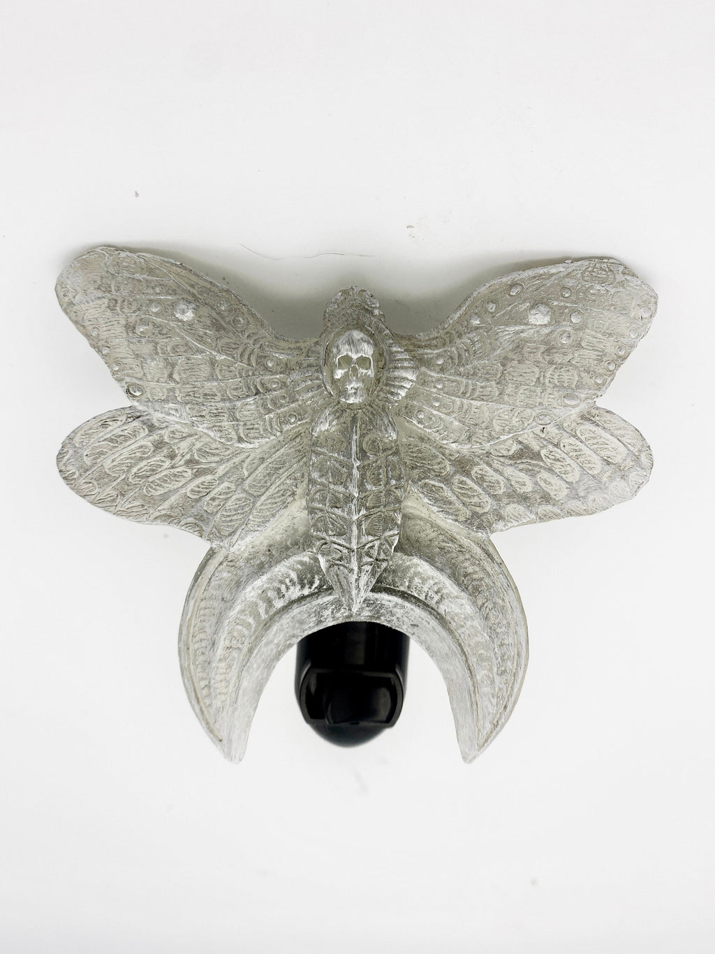 Death's Head Moth Nightlight, Hand Painted Resin Sculpture | Witchy Gothic Night Light |  Moth and Moon Light for Gothic Fantasy Home Decor