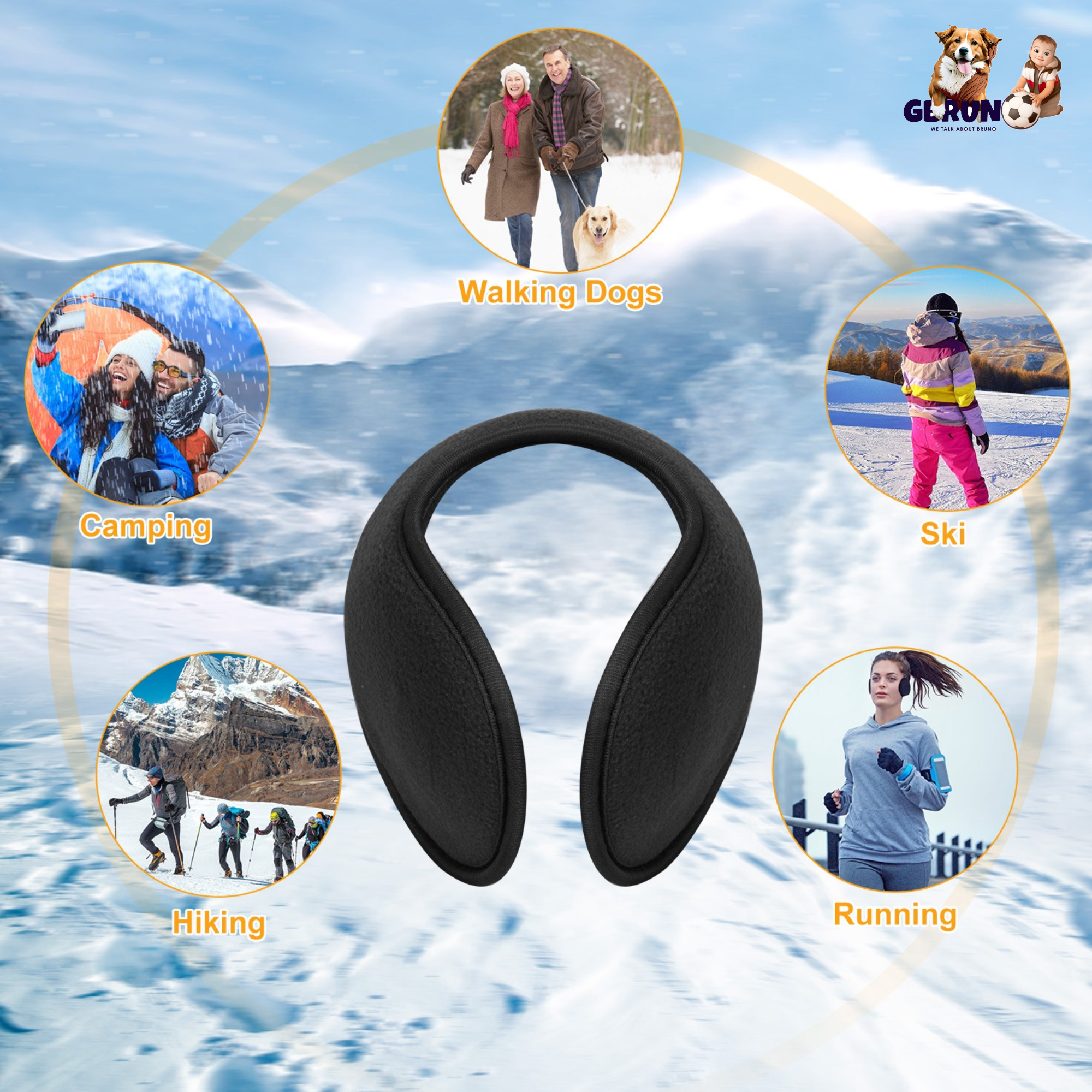 2Pcs Ear Warmers Unisex Winter Earmuffs Behind-the-Head for Winter Running Walking Dog Travel
