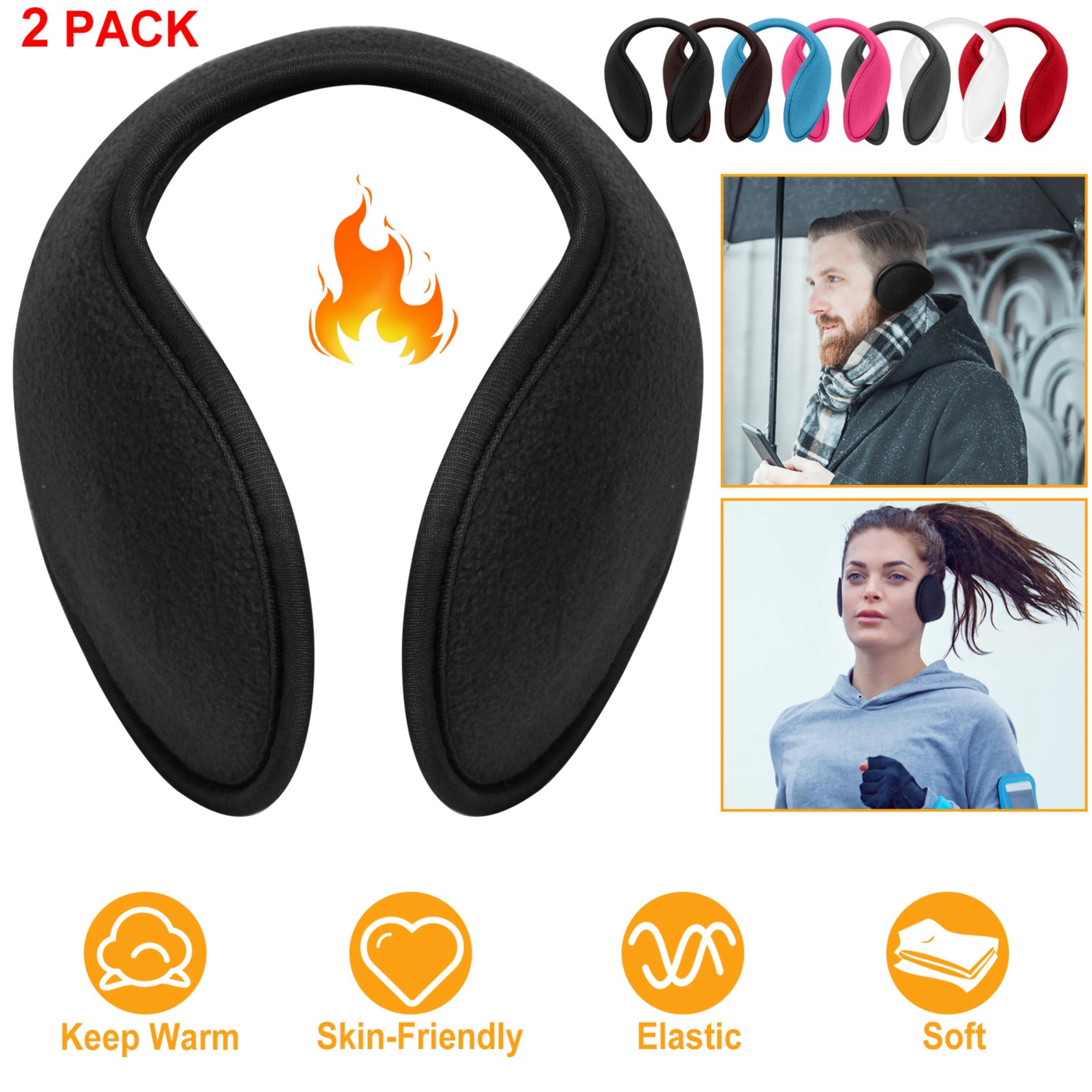 2Pcs Ear Warmers Unisex Winter Earmuffs Behind-the-Head for Winter Running Walking Dog Travel