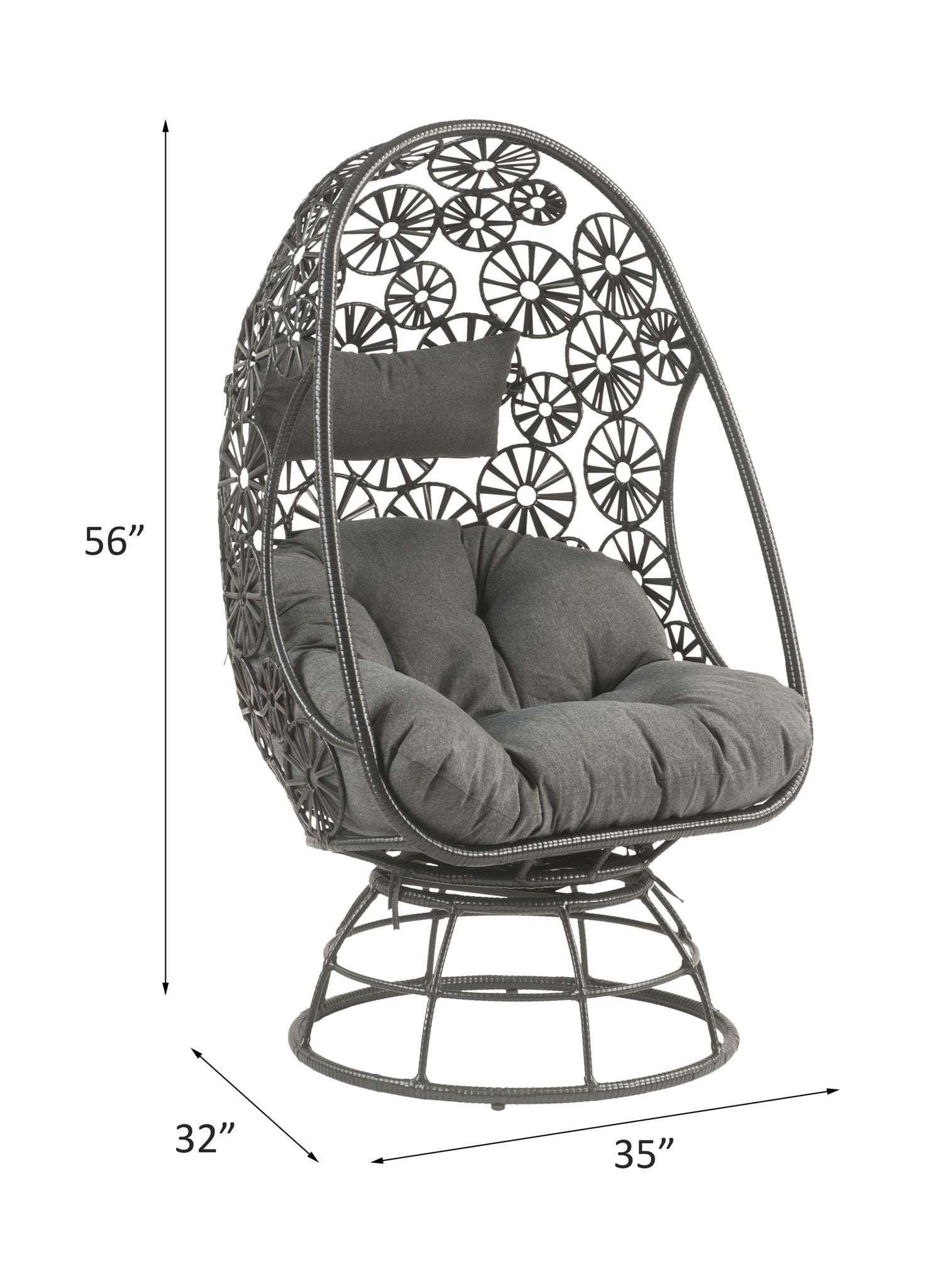 Hikre - Patio Lounge Chair & Side Table - Clear Glass, Charcoal Fabric & Black Wicker