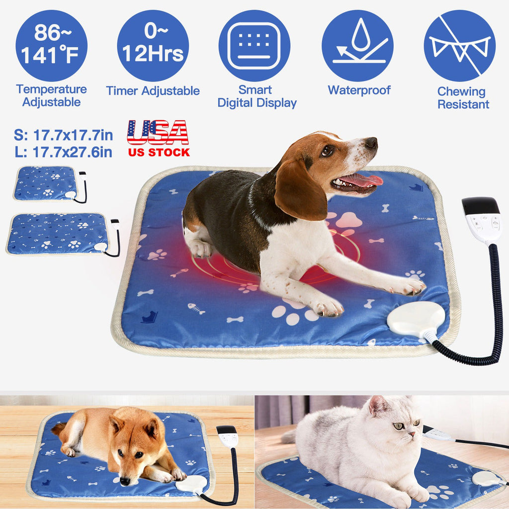 Electric Pet Heating Pad – Waterproof, Adjustable Temp & Timer