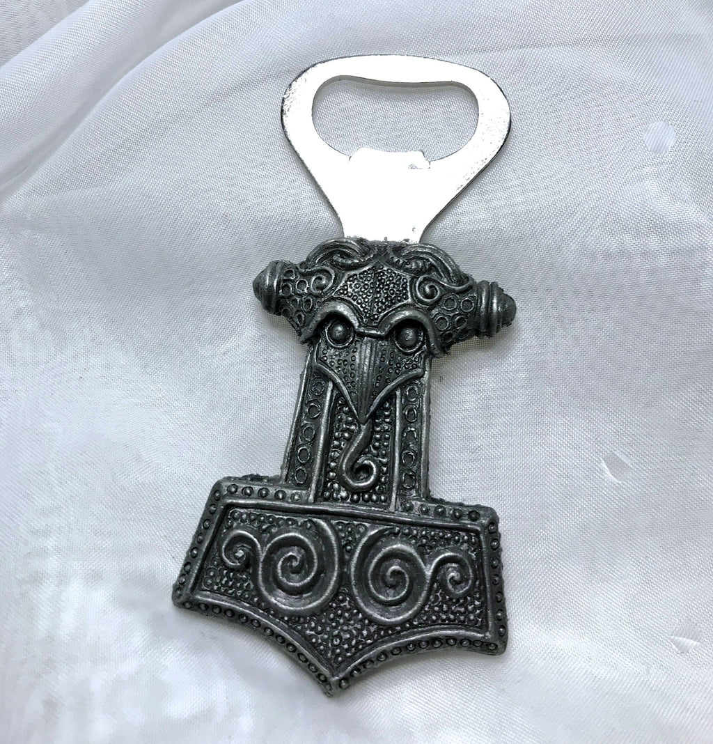 Thor's Hammer Bottle Opener, Hand Painted Resin | Medieval Norse Barware, Mjolnir Viking Bottle Opener | Fantasy Gothic Barware Gift