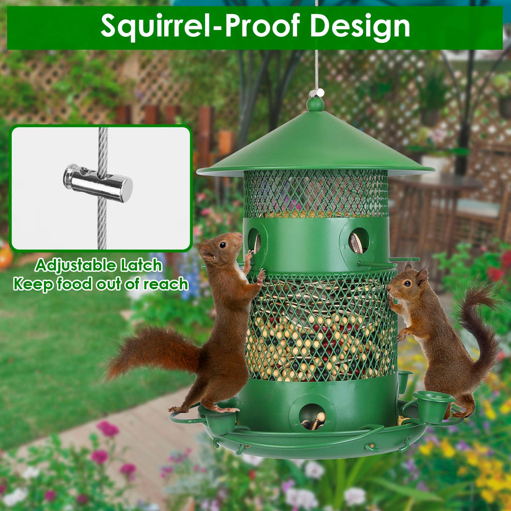 Wild Bird Feeder Squirrel-Proof Chew-Proof Metal Bird Seed Feeder Outdoor Hanging Bird Feeder With 360¡ Circular Perches Water Cups For Yard Garden Pa