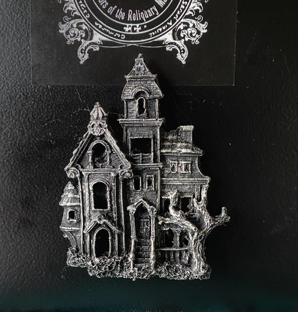 Haunted Mansion Magnet, Hand Painted Resin Sculpture | Gothic Fantasy Decor | Haunted House Magnet for Fantasy and Gothic Decor