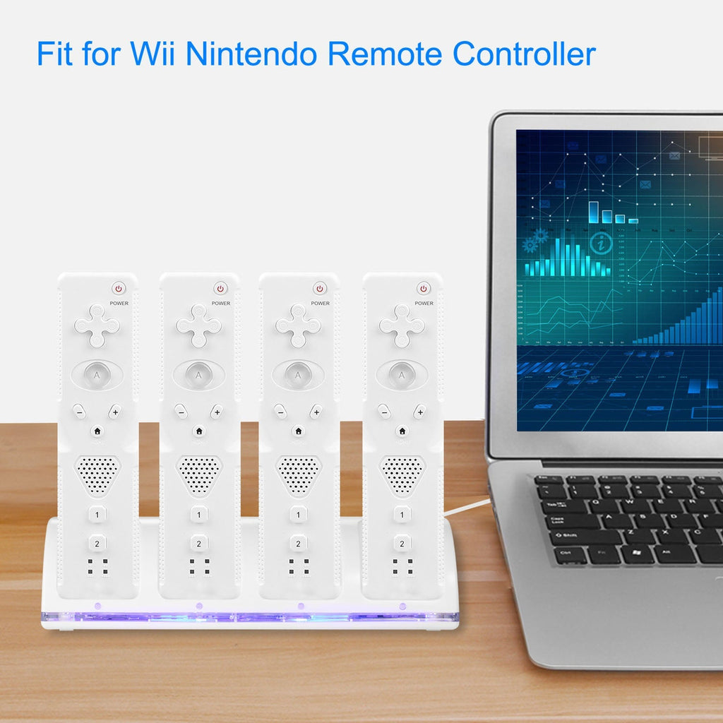 4 Remotes Charging Dock Game Controller Charger 2800mAh Rechargeable Battery Charging Stations w/ LED Indicator for Wii Nintendo
