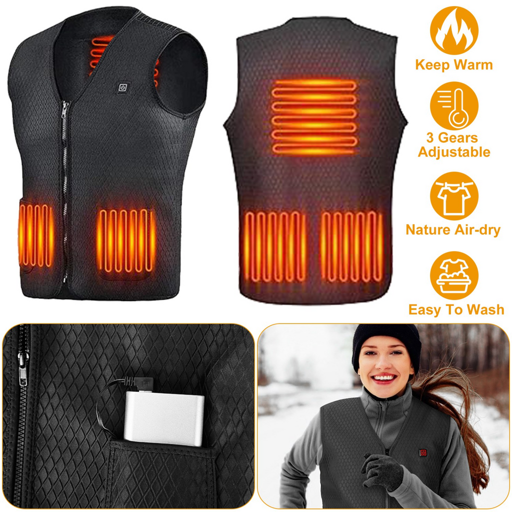 Heat Jacket Vest 3 Heating Gear Adjustable USB Heated Vest Warm Heat Coat Vest w/ 5 Heating Zones For Men Women Winter Outdoor Activity
