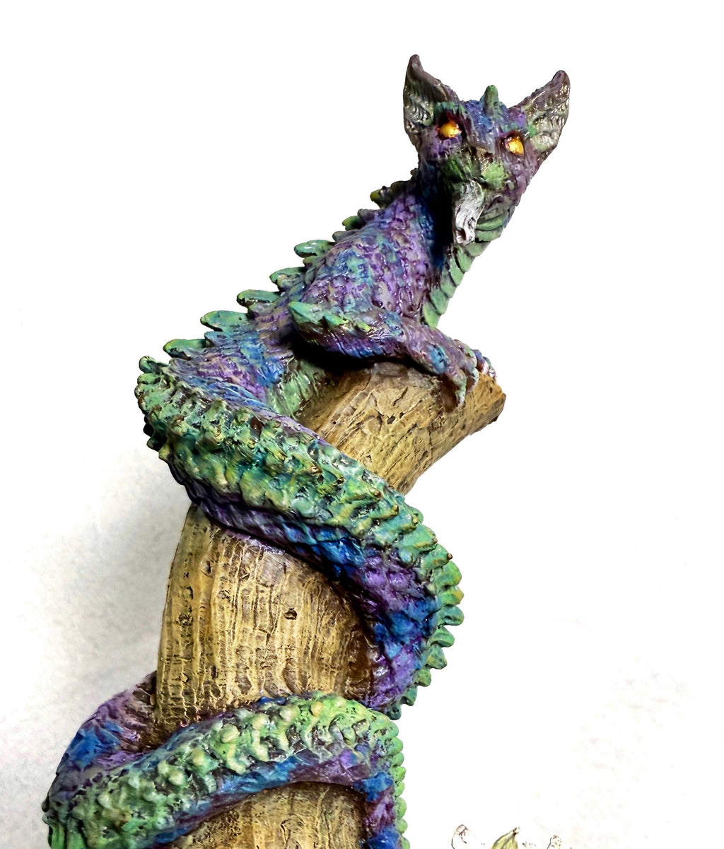 Tatzelwurm/ Dragon Cat Statue, Full Color Resin Sculpture | Mythical Creature Figurine | Unique Legendary Cat Figurine. Fantasy Art Decor