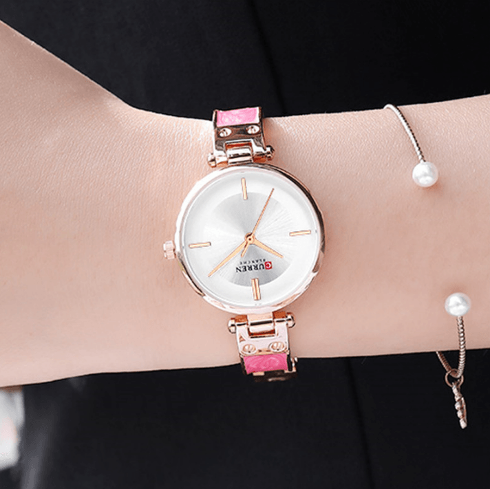 Womens Elegant Stainless Steel Watch With Ceramic Bracelet In Shimmering Marble Colors
