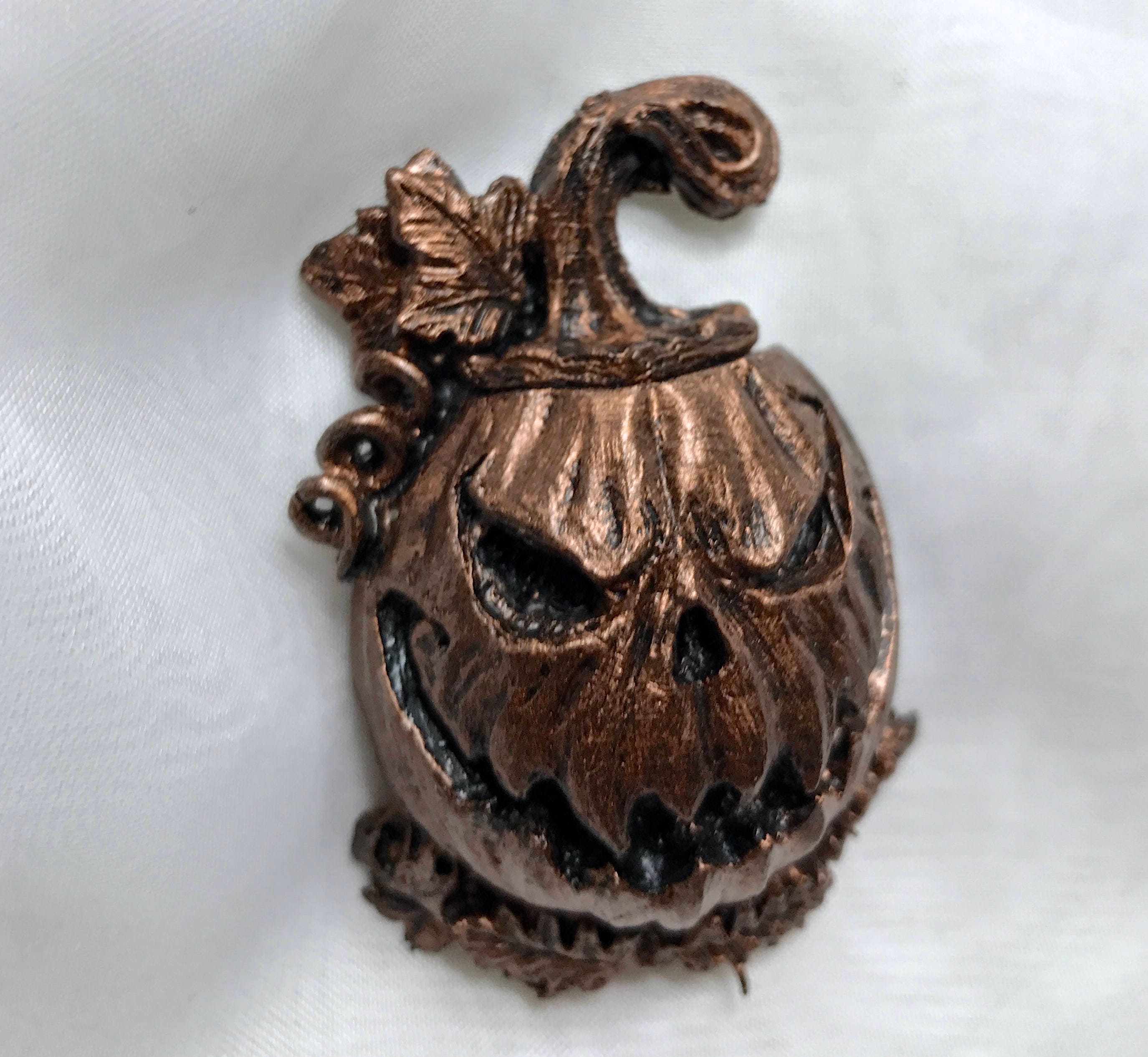 Jack O' Lantern Magnet, Hand Painted Resin Sculpture | Gothic Fantasy Decor | Halloween Pumpkin Magnet for Fantasy and Gothic Decor
