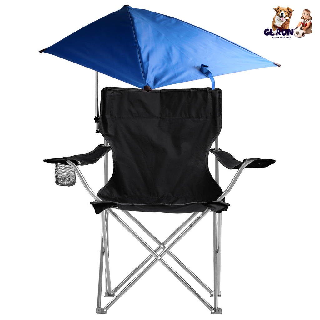 Foldable Beach Chair with Detachable Umbrella Armrest Adjustable Canopy Stool with Cup Holder Carry Bag for Camping Poolside Travel Picnic Lawn Chair
