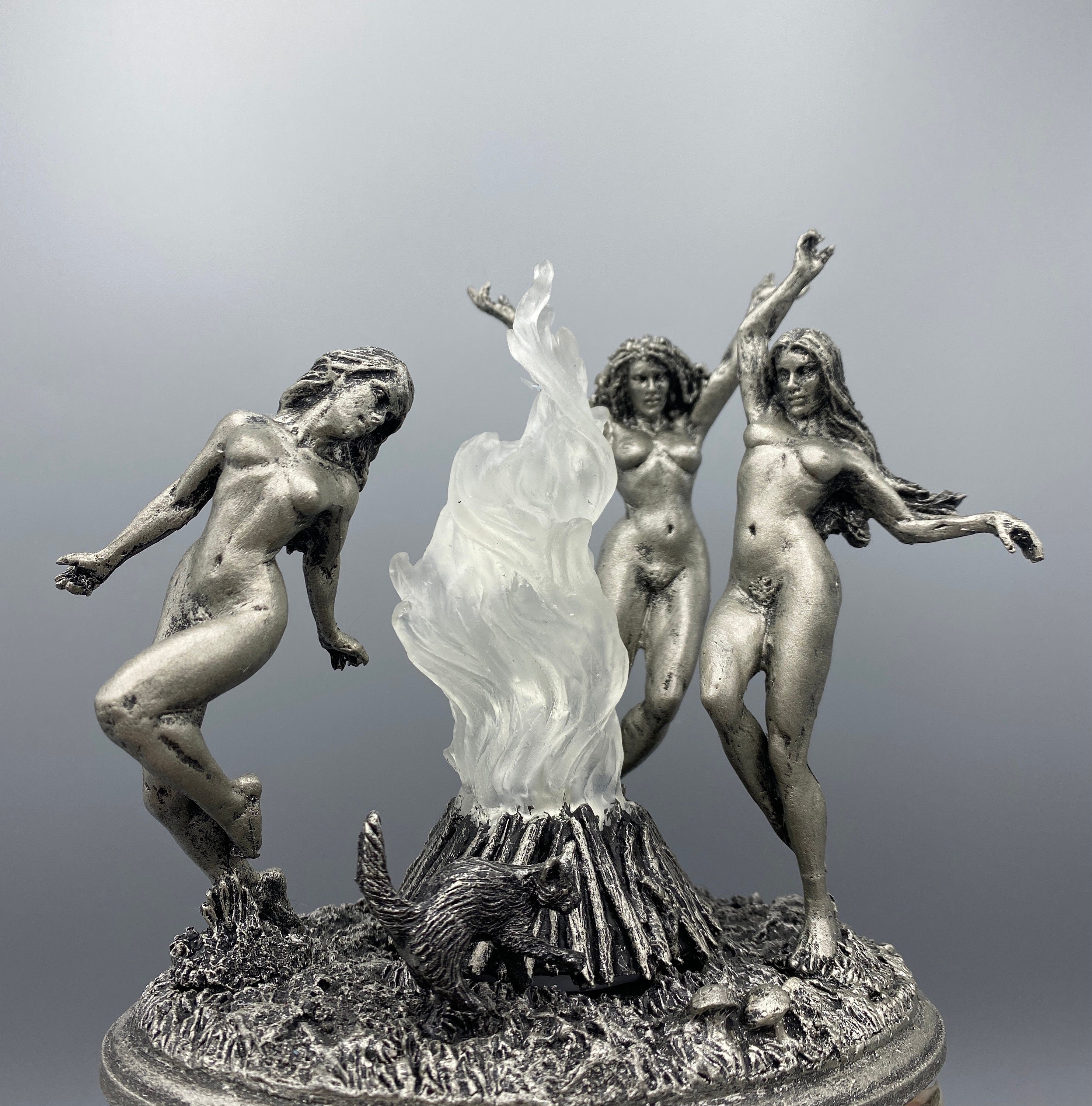 Witch’s Sabbath Statue, Hand Painted Resin Sculpture with LED Tea Light | Pagan Folklore Figurine | Witchy Art for Gothic Home Decor