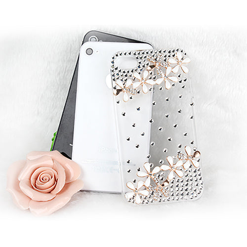 Transparent Bling Flower Rhinestone Case for iPhone 4/4S