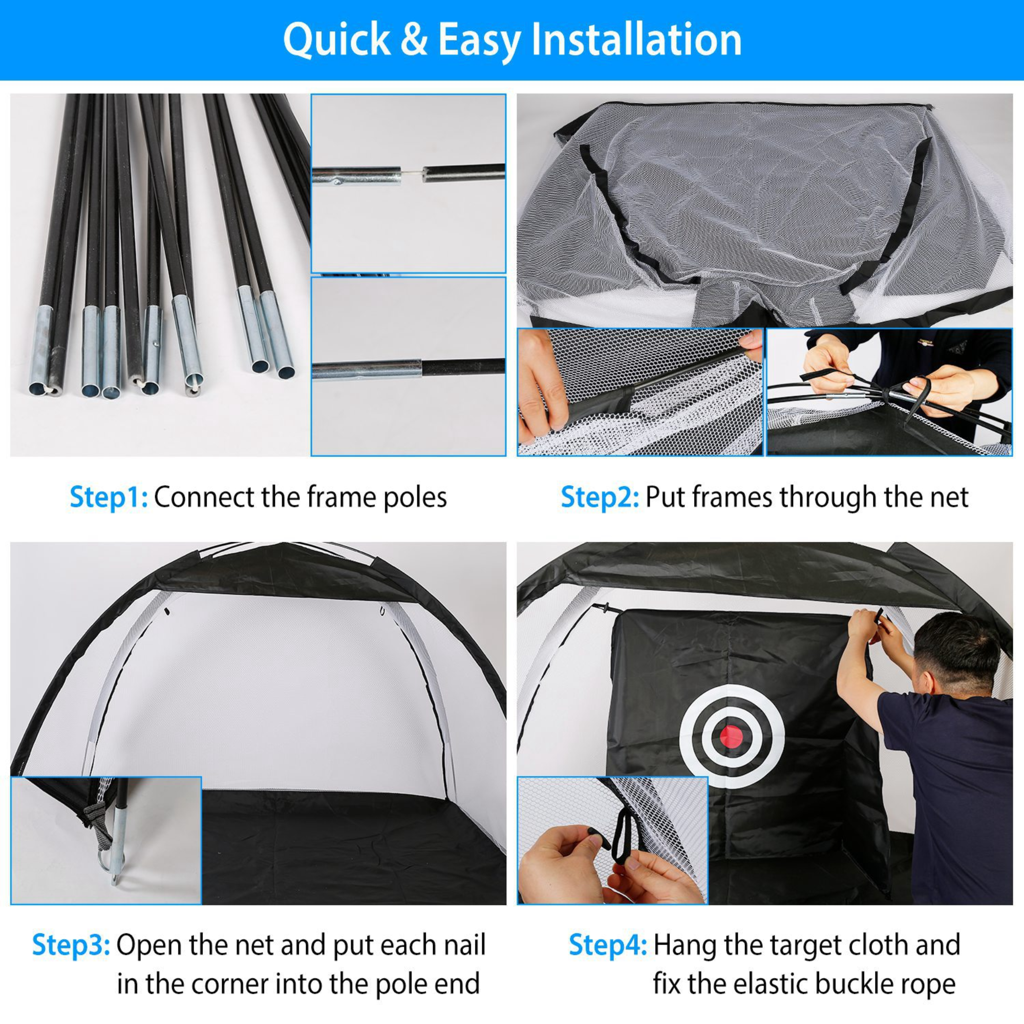 Golf Training Net with Target Cloth & Carry Bag – Indoor/Outdoor Practice