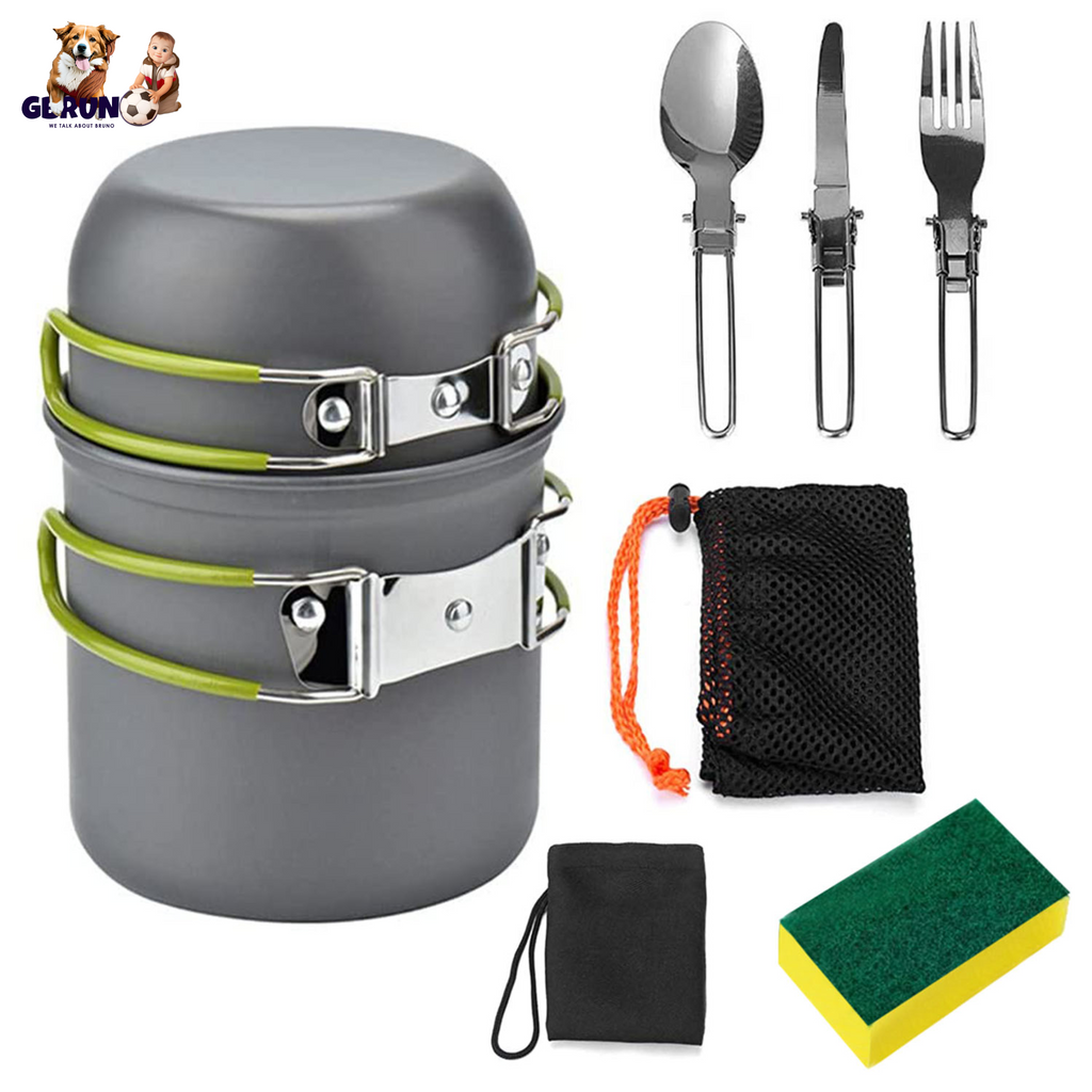 8Pcs Camping Cooking Ware Set Camping Stove Cookware Set Aluminum Pot Foldable Knife Fork Spoon Set for Hiking Picnic Outdoor