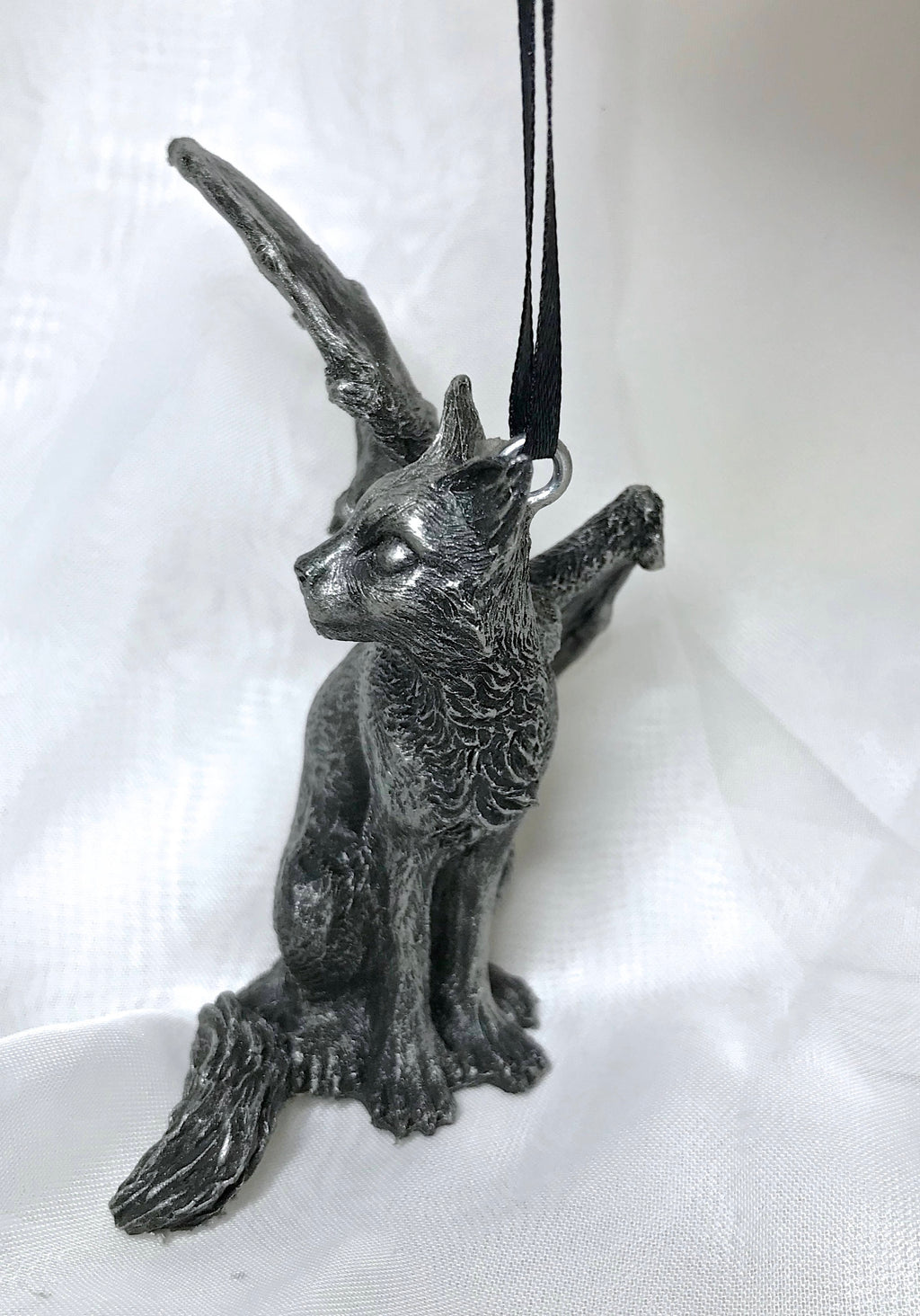 Fairy Cat: Witch’s Familiar Ornament, Hand Painted Resin Sculpture | Pagan Folklore Cat Figurine | Witchy Cat Art for Gothic Holiday Decor