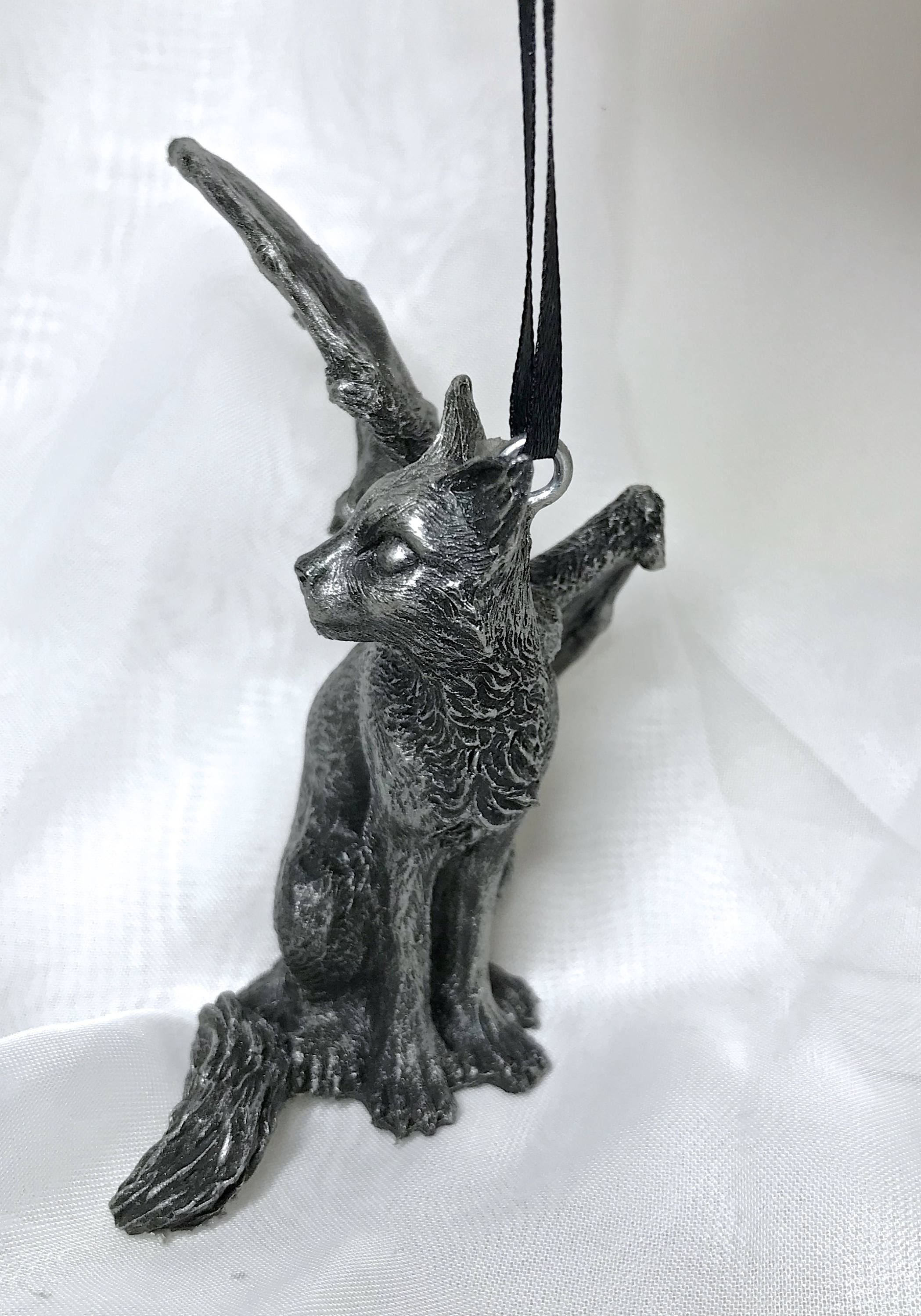 Fairy Cat: Witch’s Familiar Ornament, Hand Painted Resin Sculpture | Pagan Folklore Cat Figurine | Witchy Cat Art for Gothic Holiday Decor