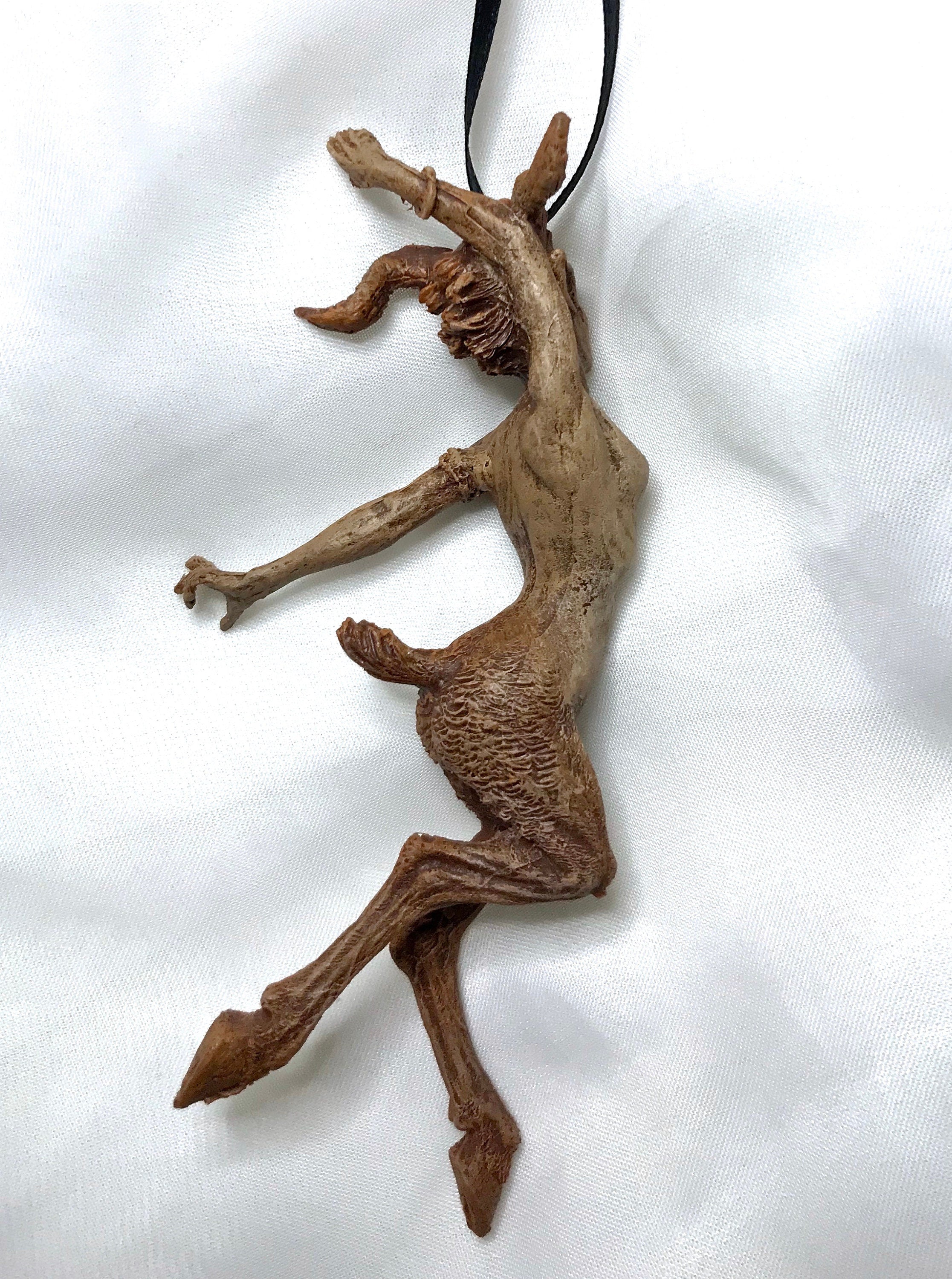 Faun Ornament, Hand Painted Resin Sculpture | Mythical Forest Creature Figurine | Woodland Female Satyr Ornament for Fantasy Art Decor