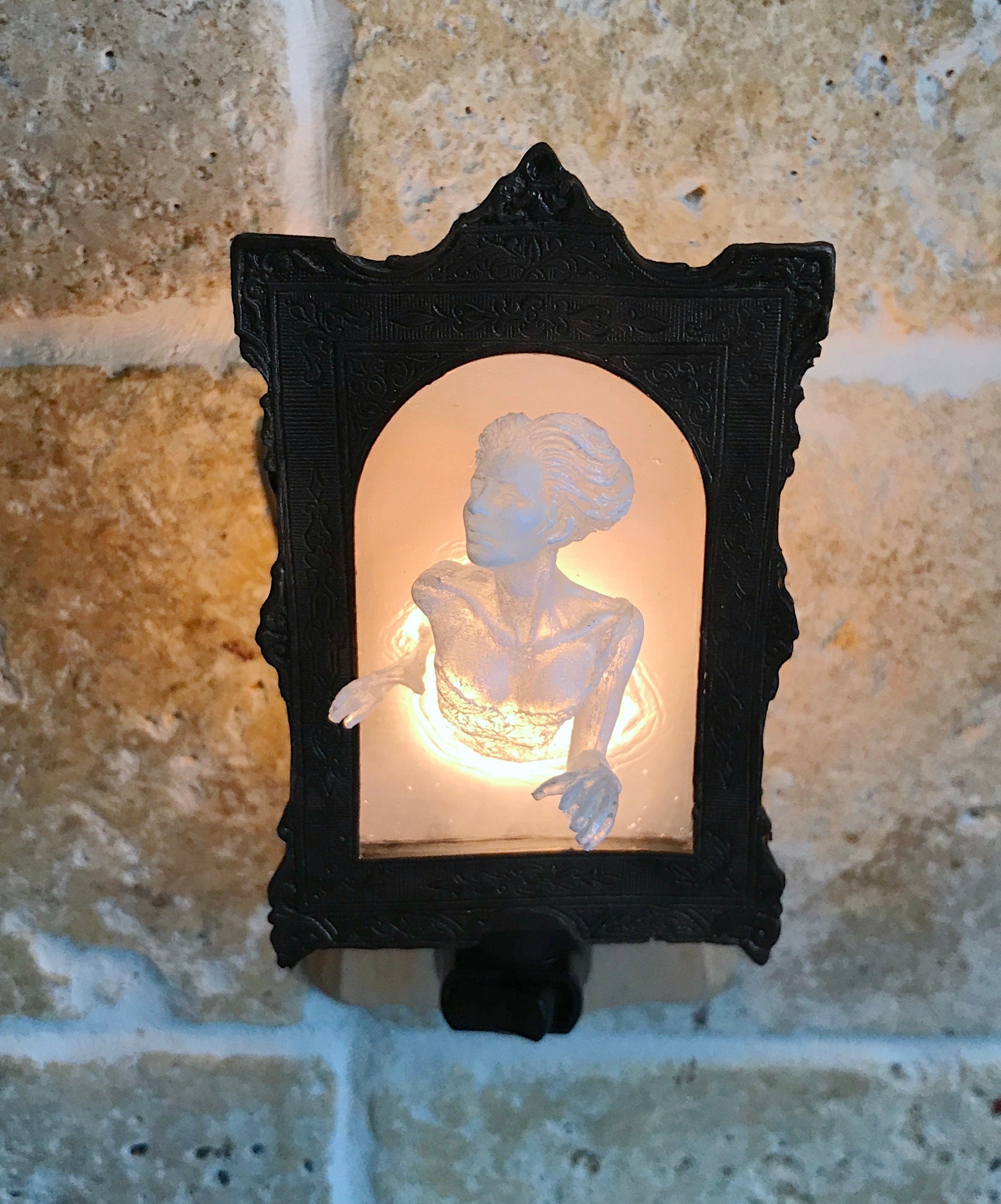 Ghost in the Mirror Nightlight, Hand Painted Resin Sculpture | Victorian Gothic Night Light |  Ghost Lighting for Gothic Spooky Home Decor