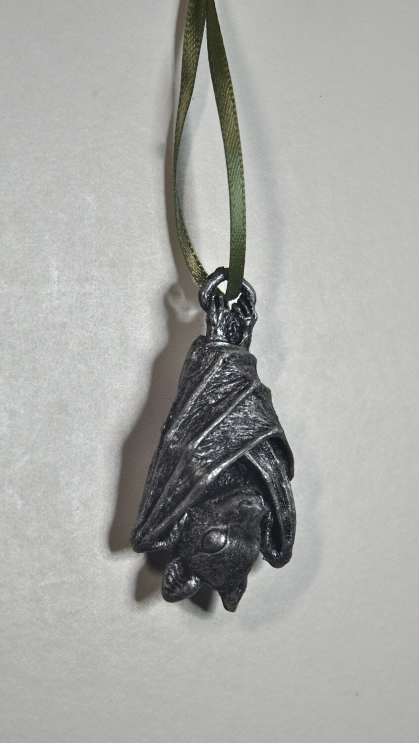 Hanging Fruit Bat Ornament, Hand Painted Resin Sculpture | Gothic Vampire Bat Figurine | Nature Bat Ornament for Halloween and Gothic Decor
