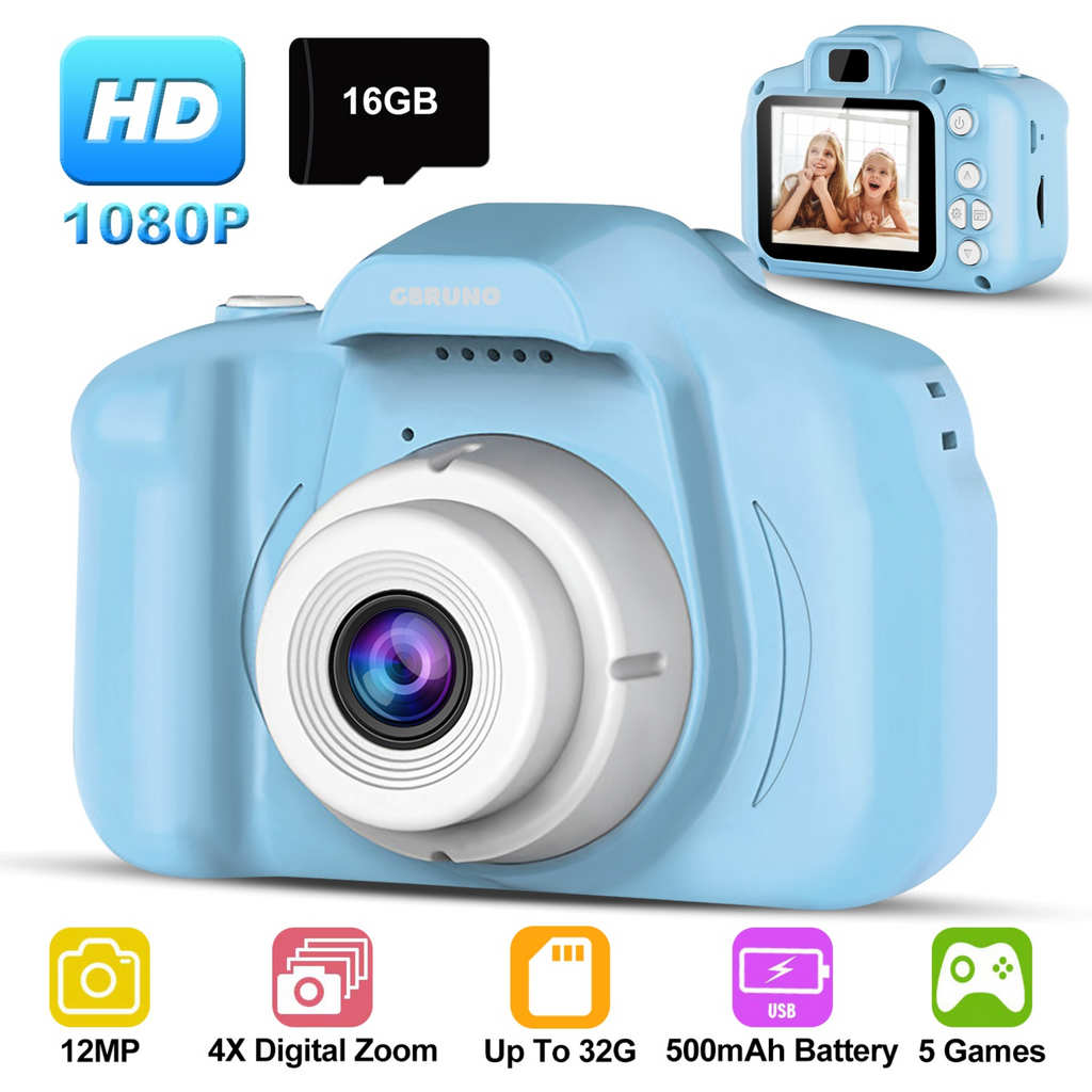 iMounTEK Kids Digital Camera w/ 2.0Ó Screen 12MP 1080P FHD Video Camera 4X Digital Zoom Games 32GB Card Supported Shockproof Child Camcorder for 3-10