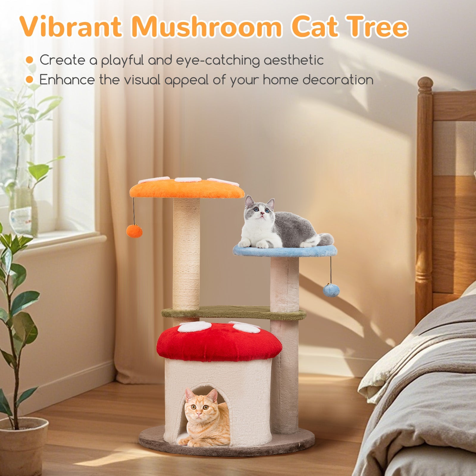 35 Inch Tall Cat Tower with Sisal Scratching Posts Cat Condo and Padded Platforms-Multicolor