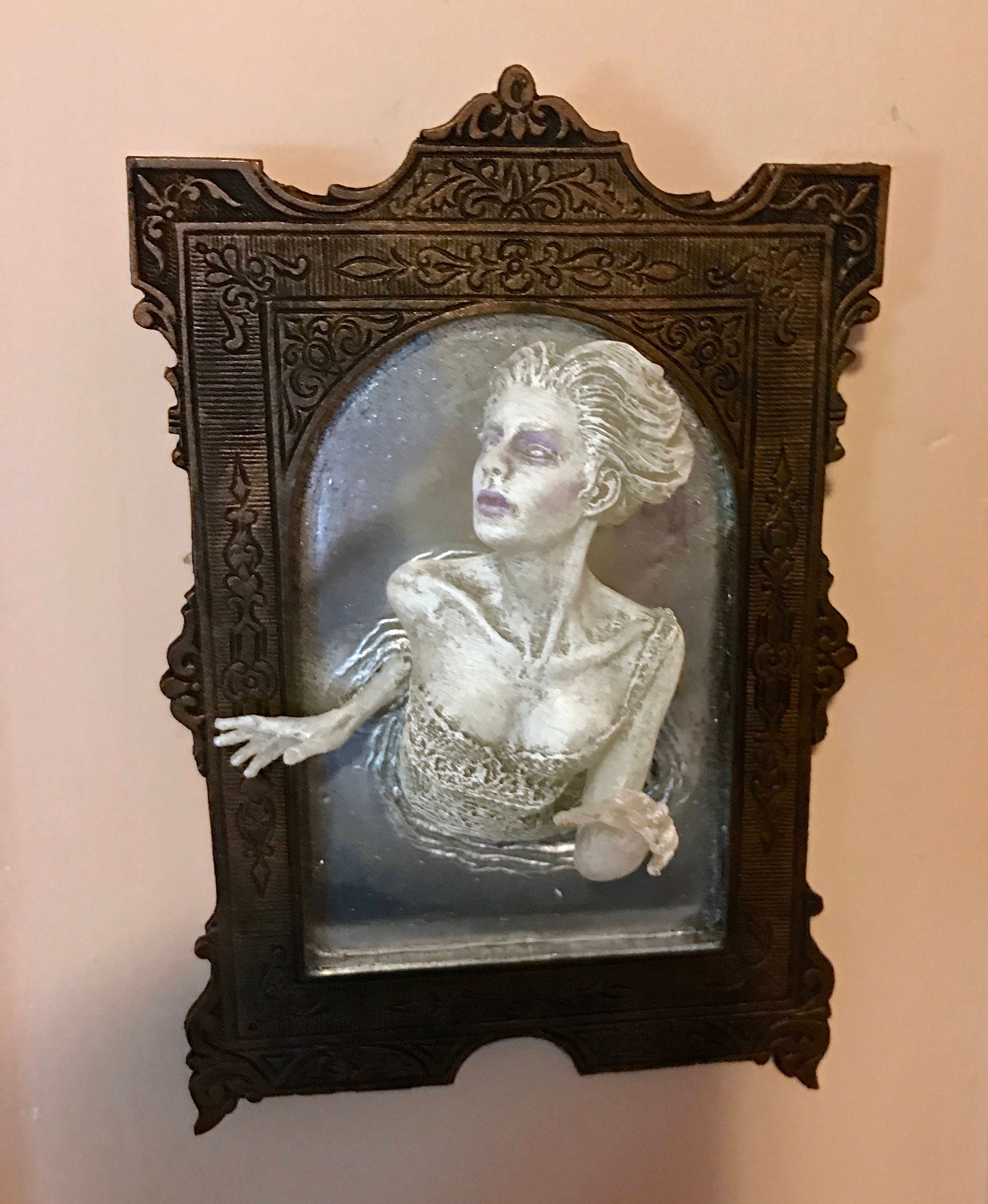 Ghost in the Mirror Wall Plaque, Resin, White Finish | Victorian Gothic Haunted Wall Art |  Gift for Halloween and Spooky Home Decor