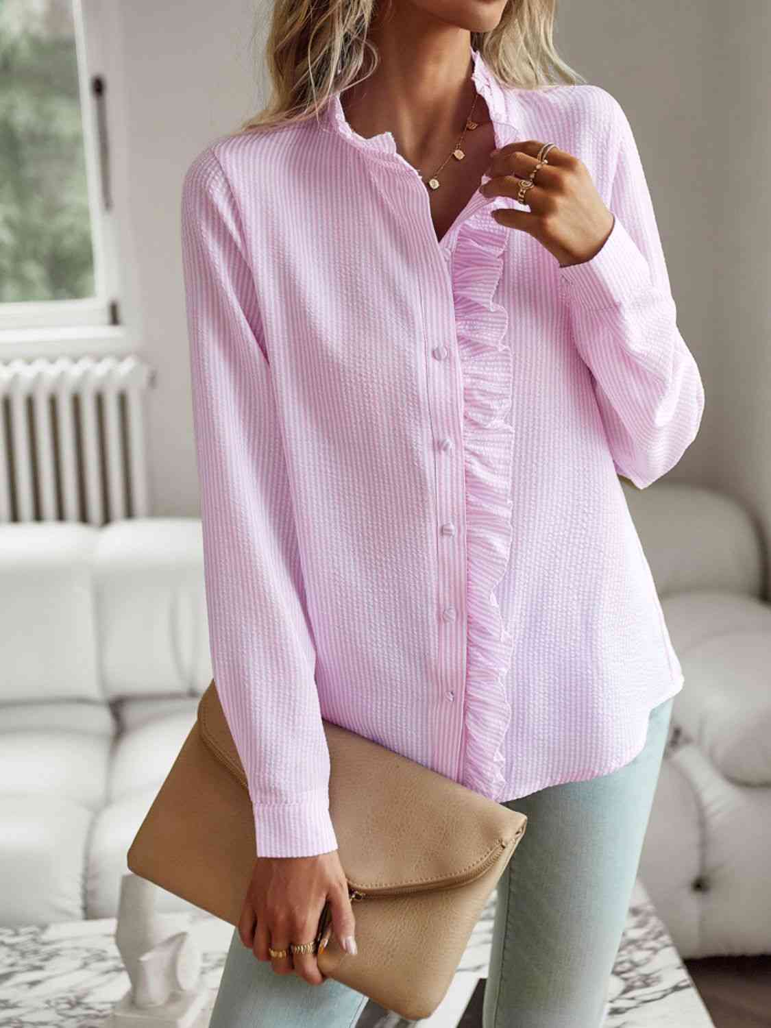 Ruffle Trim Shirt – Women's Fashion Top for Casual & Office Wear