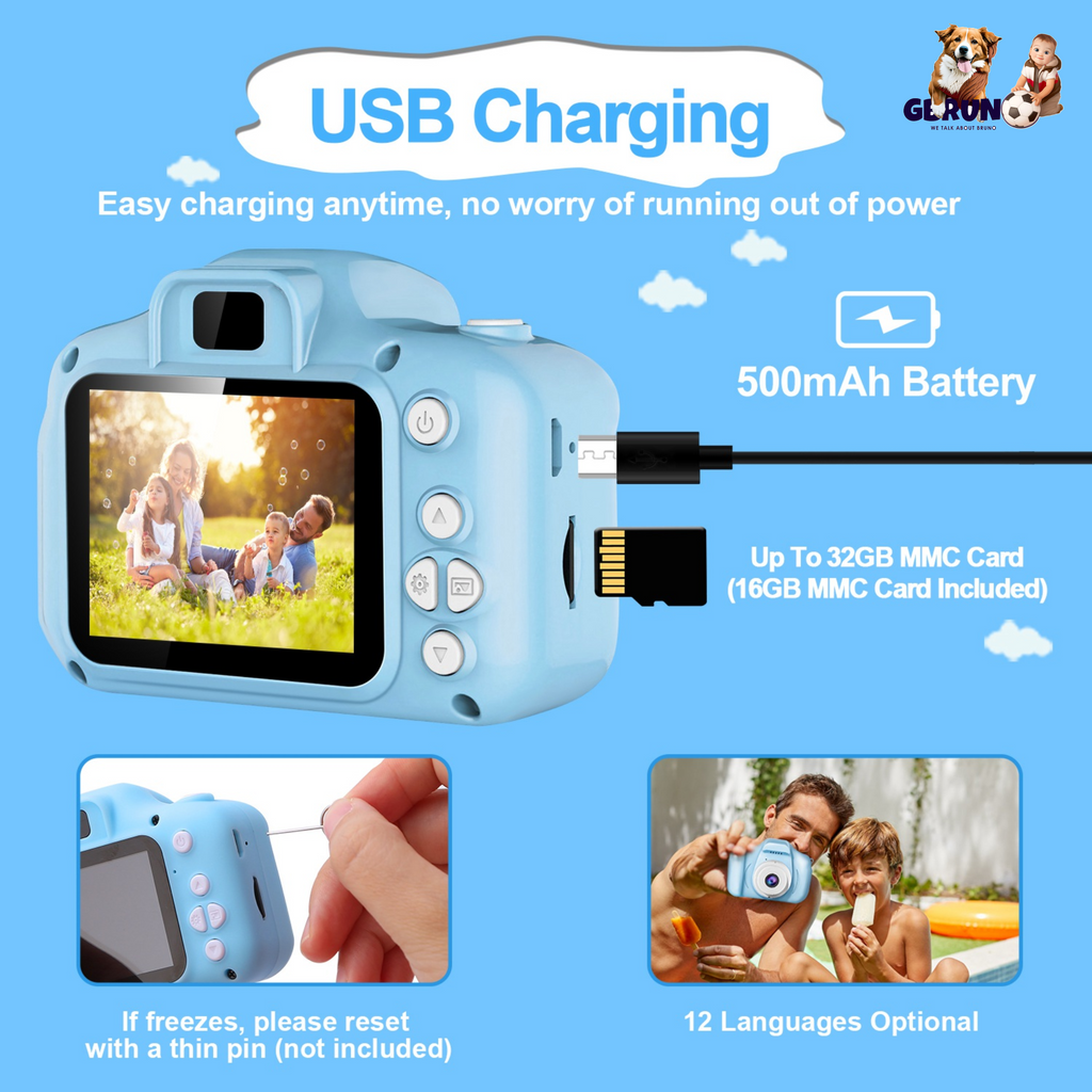 iMounTEK Kids Digital Camera w/ 2.0Ó Screen 12MP 1080P FHD Video Camera 4X Digital Zoom Games 32GB Card Supported Shockproof Child Camcorder for 3-10