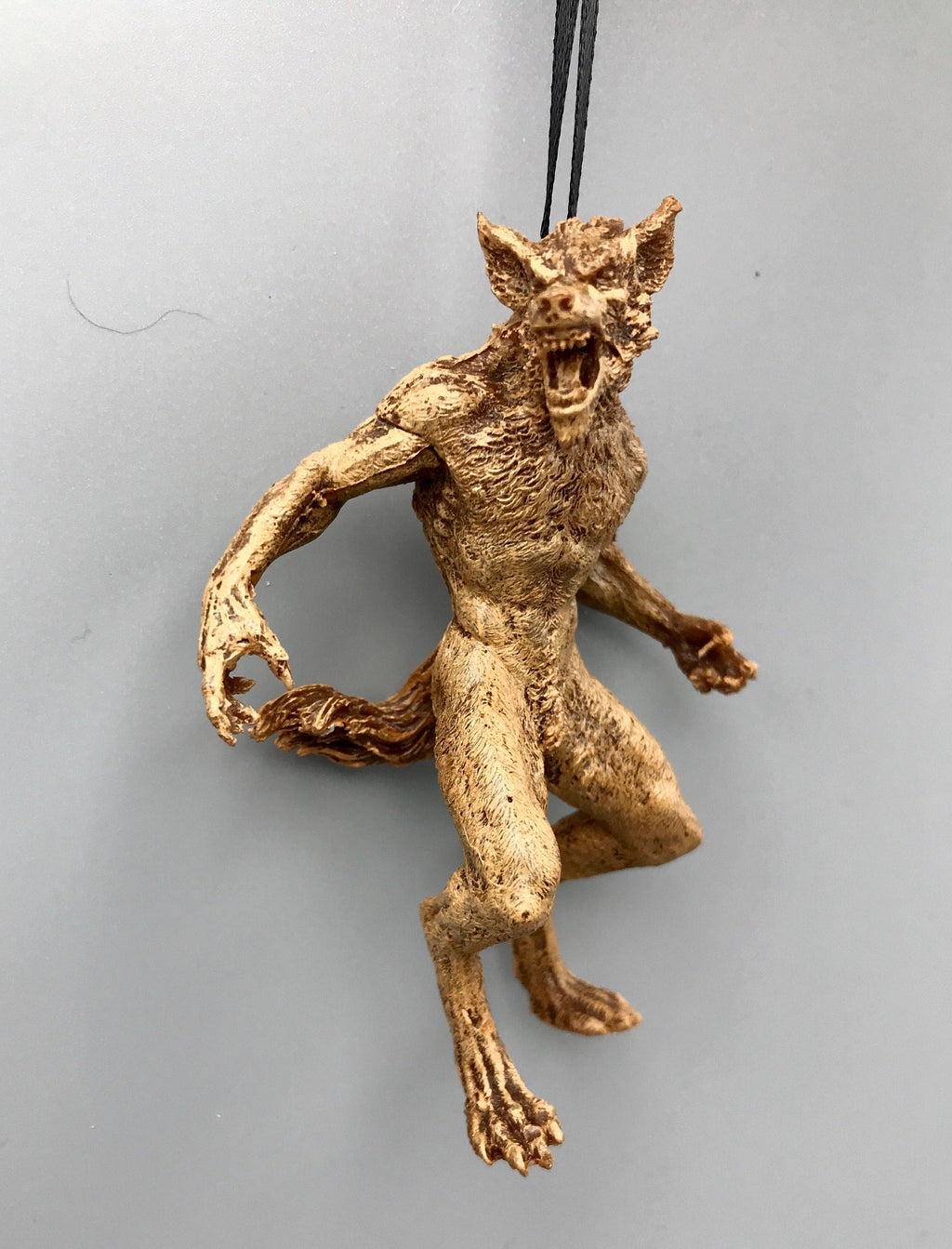 Werewolf Ornament, Brown, Hand Painted Resin Sculpture | Gothic Halloween Legendary Monster | Dark Folklore for Spooky Holiday Ornament