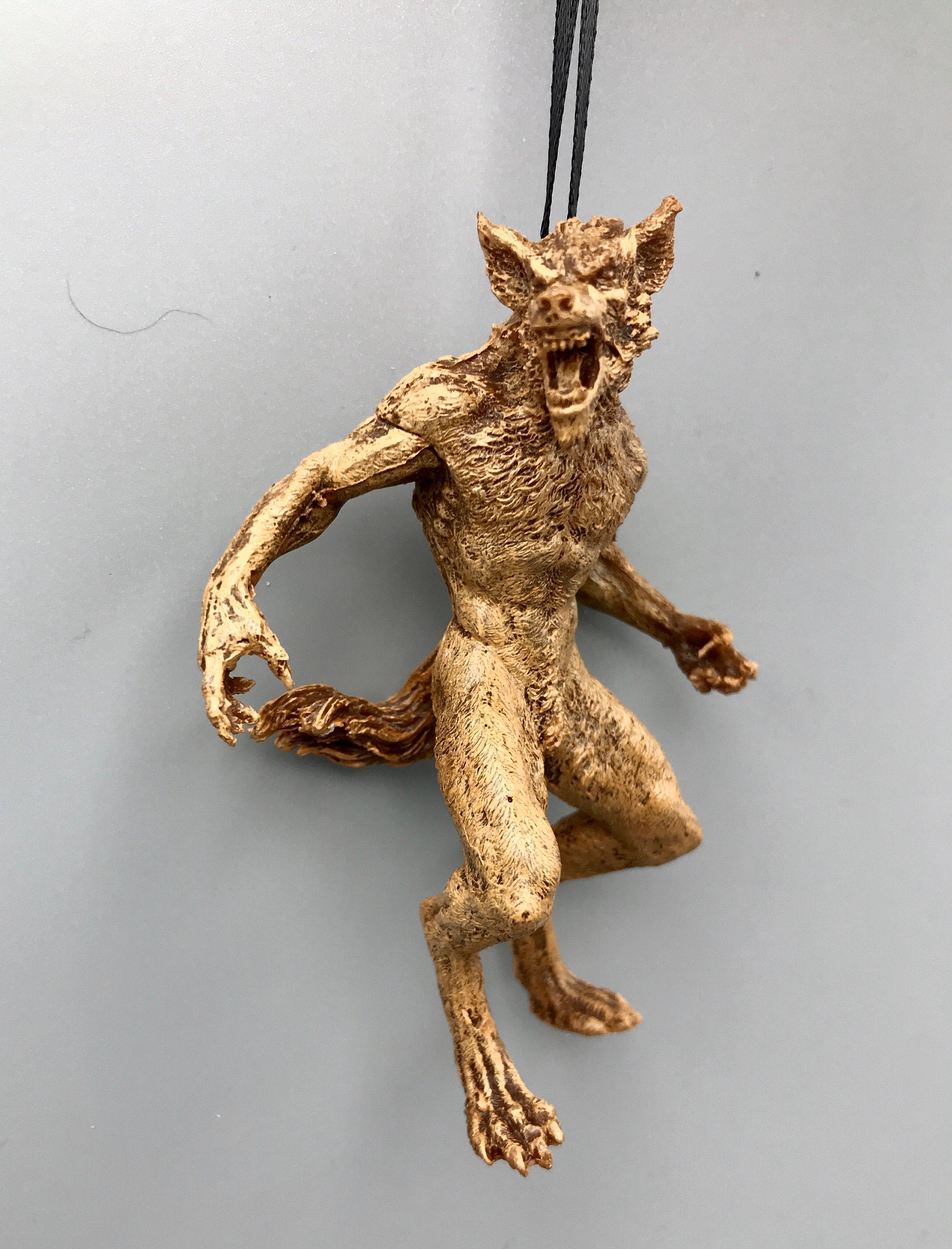 Werewolf Ornament, Brown, Hand Painted Resin Sculpture | Gothic Halloween Legendary Monster | Dark Folklore for Spooky Holiday Ornament